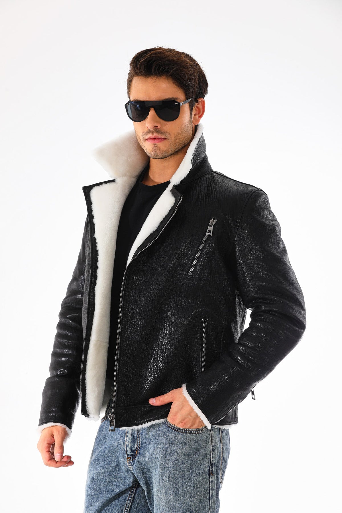 Vinci Leather The Cortina Black Shearling Leather Men Jacket – product view 7