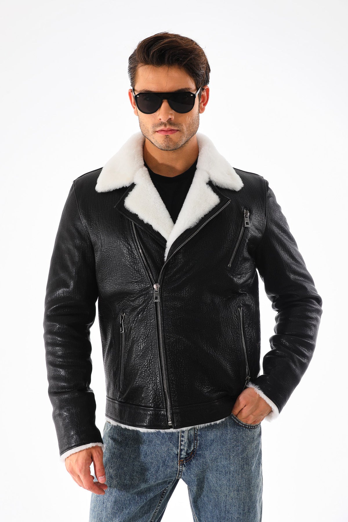 Vinci Leather The Cortina Black Shearling Leather Men Jacket – product view 8