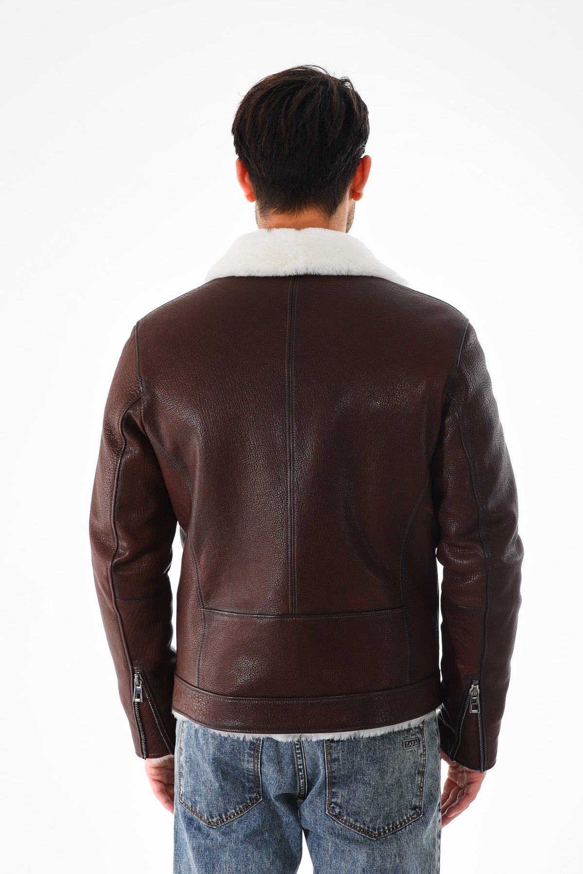 Vinci Leather The Cortina Brown & White Shearling Leather Men Jacket – product view 3