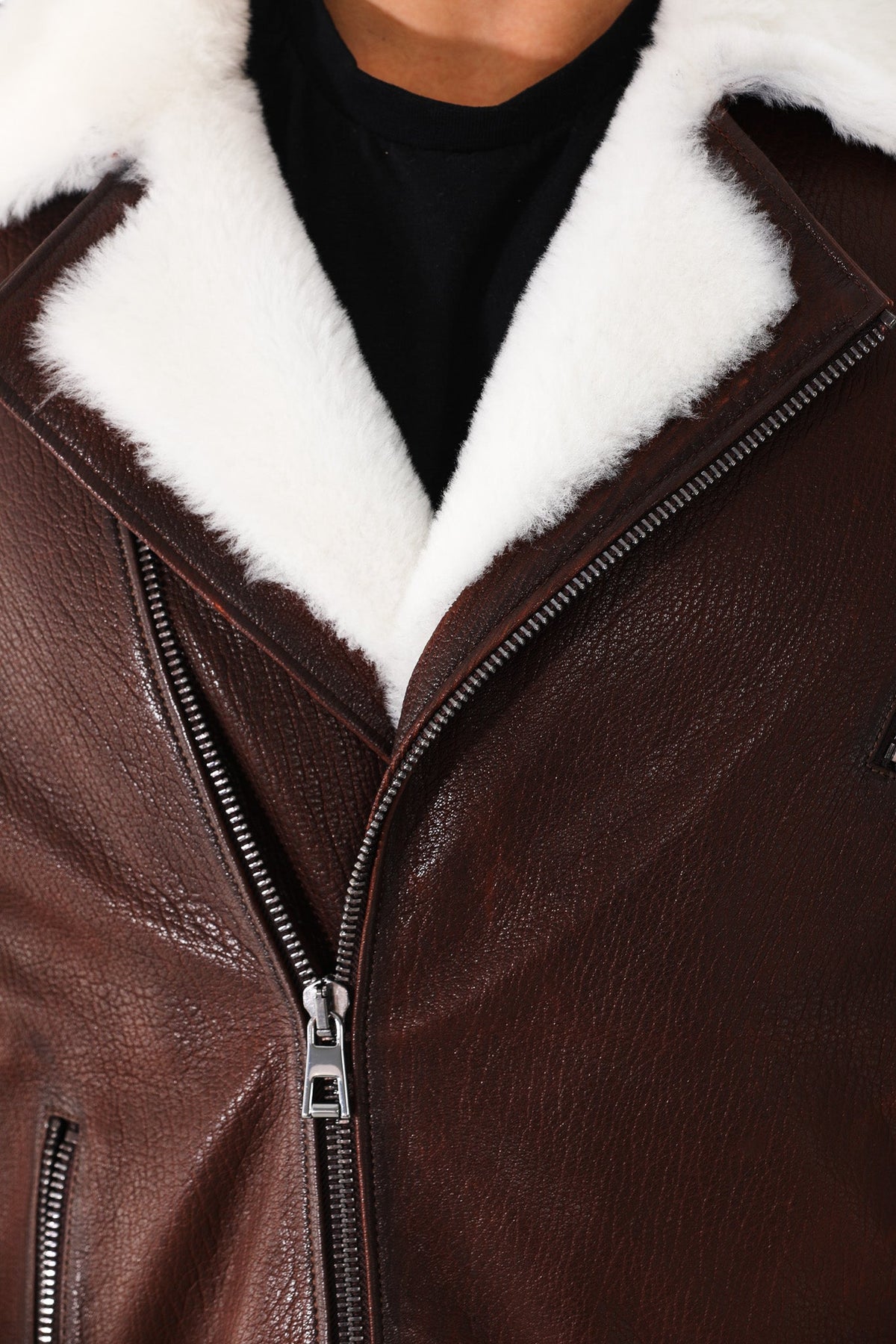 Vinci Leather The Cortina Brown & White Shearling Leather Men Jacket – product view 4