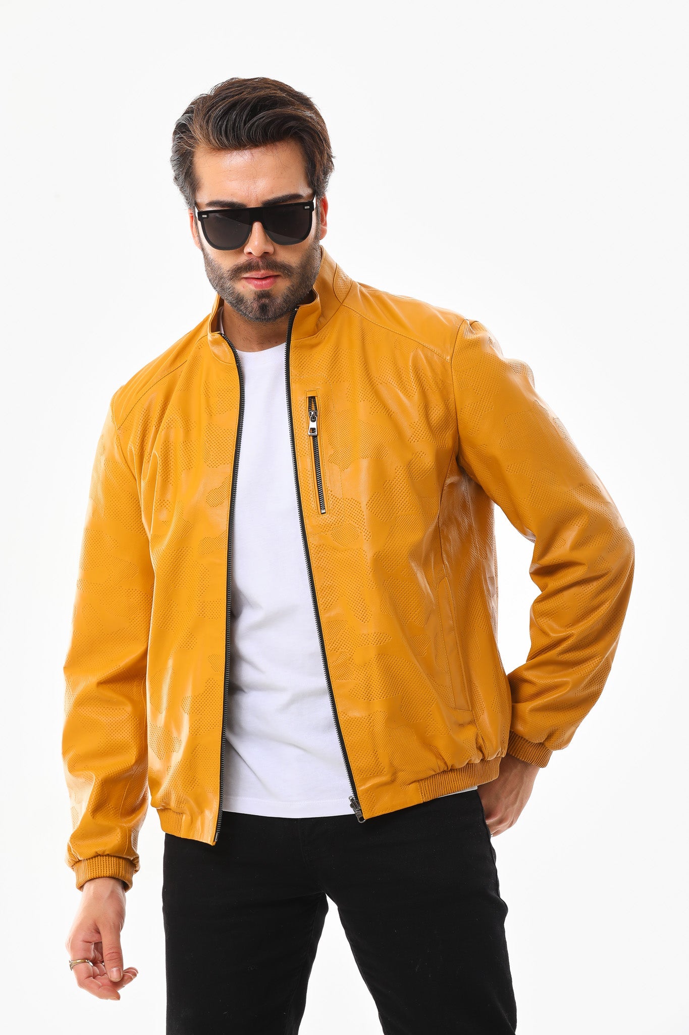 The Como Reversible Mustard Yellow & Black Leather Bomber Men Jacket