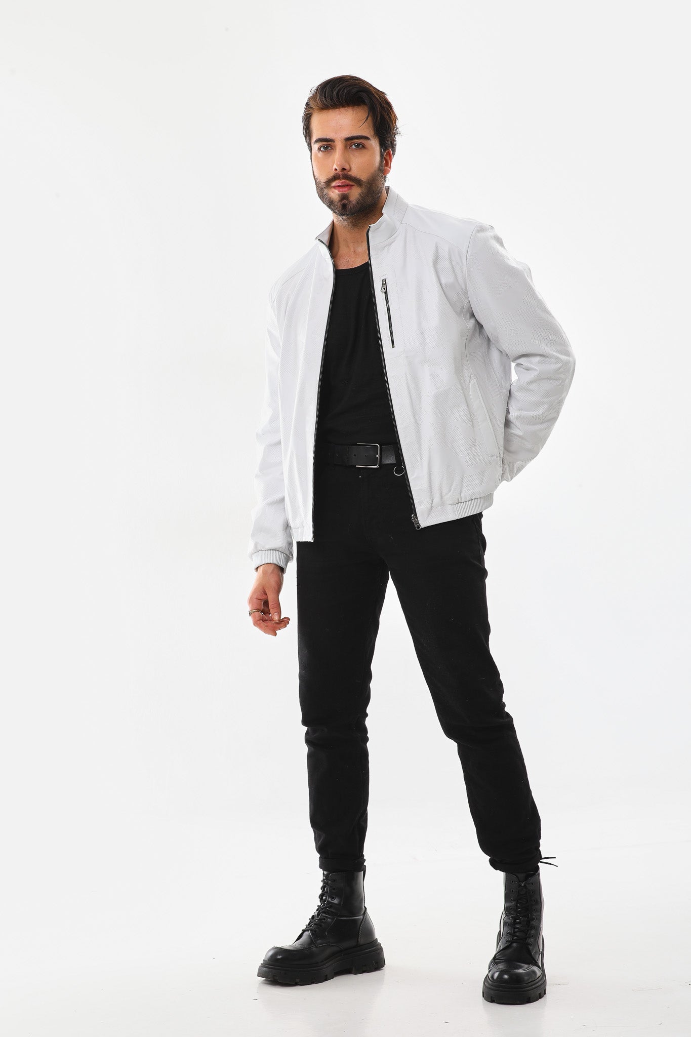 The Como Reversible White & Black Leather Bomber Men Jacket