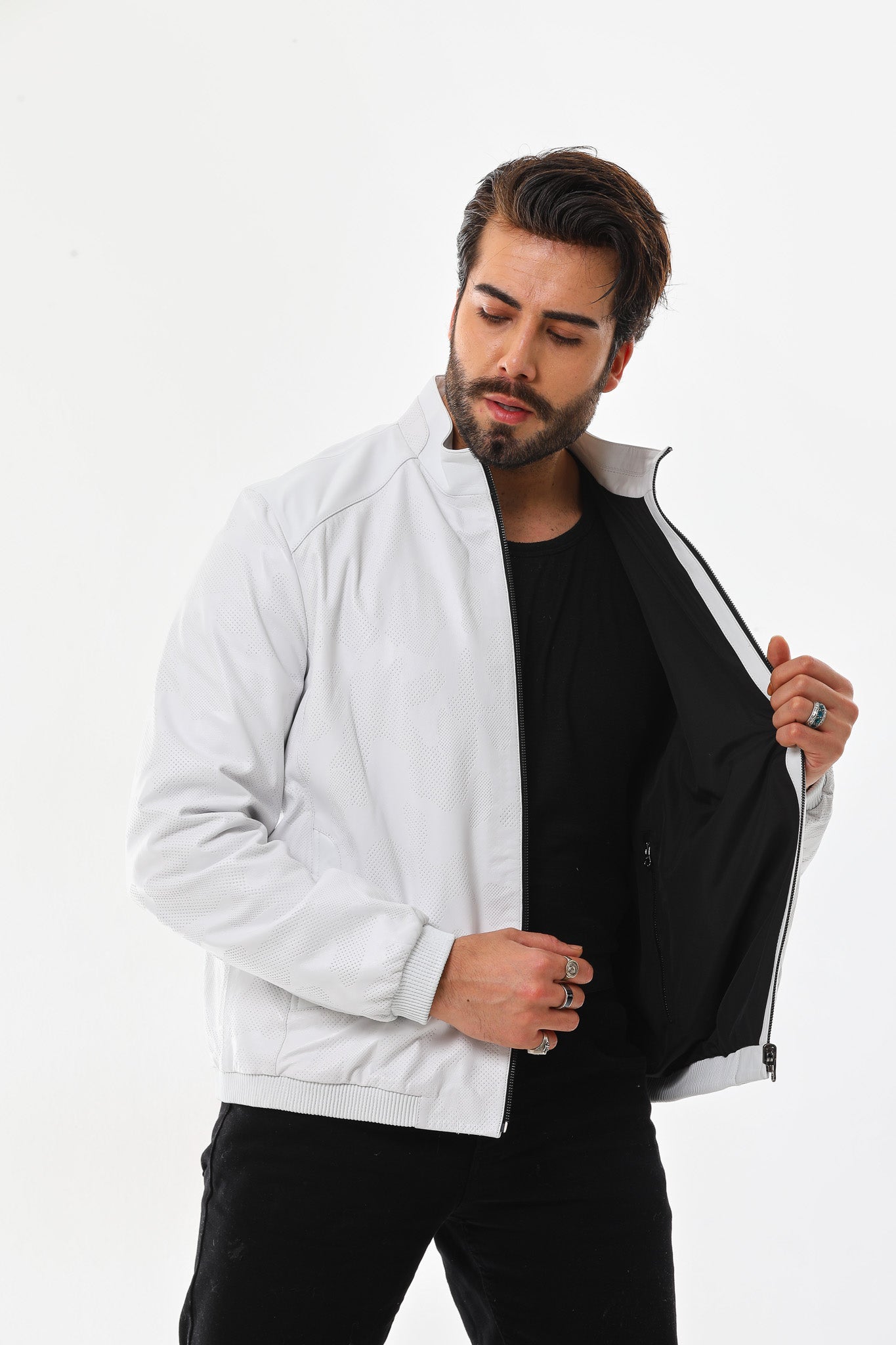 The Como Reversible White & Black Leather Bomber Men Jacket