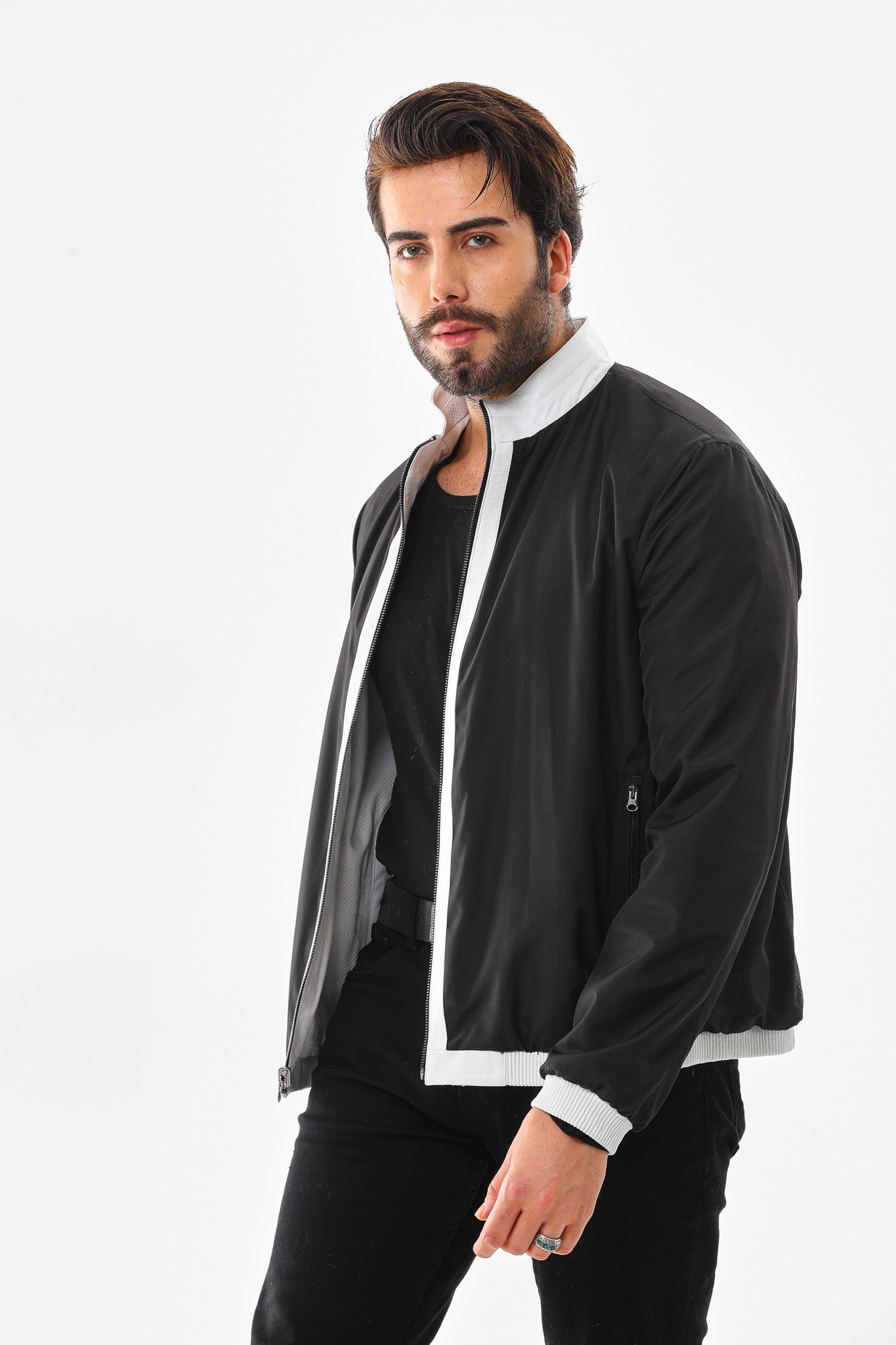 The Como Reversible White & Black Leather Bomber Men Jacket