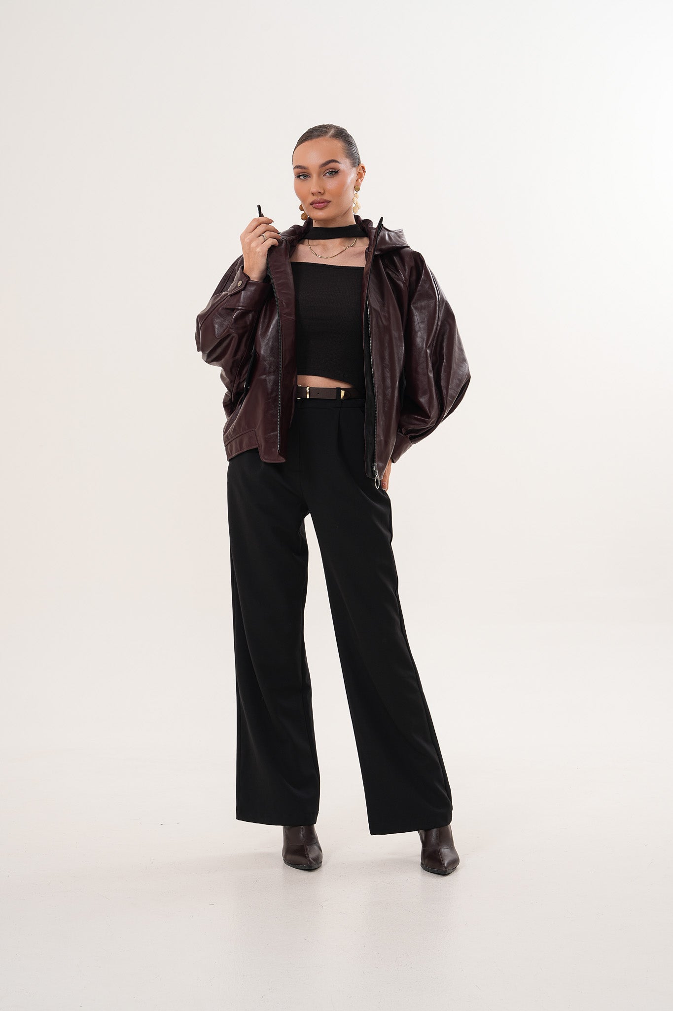The Marvella Burgundy Leather Women Jacket
