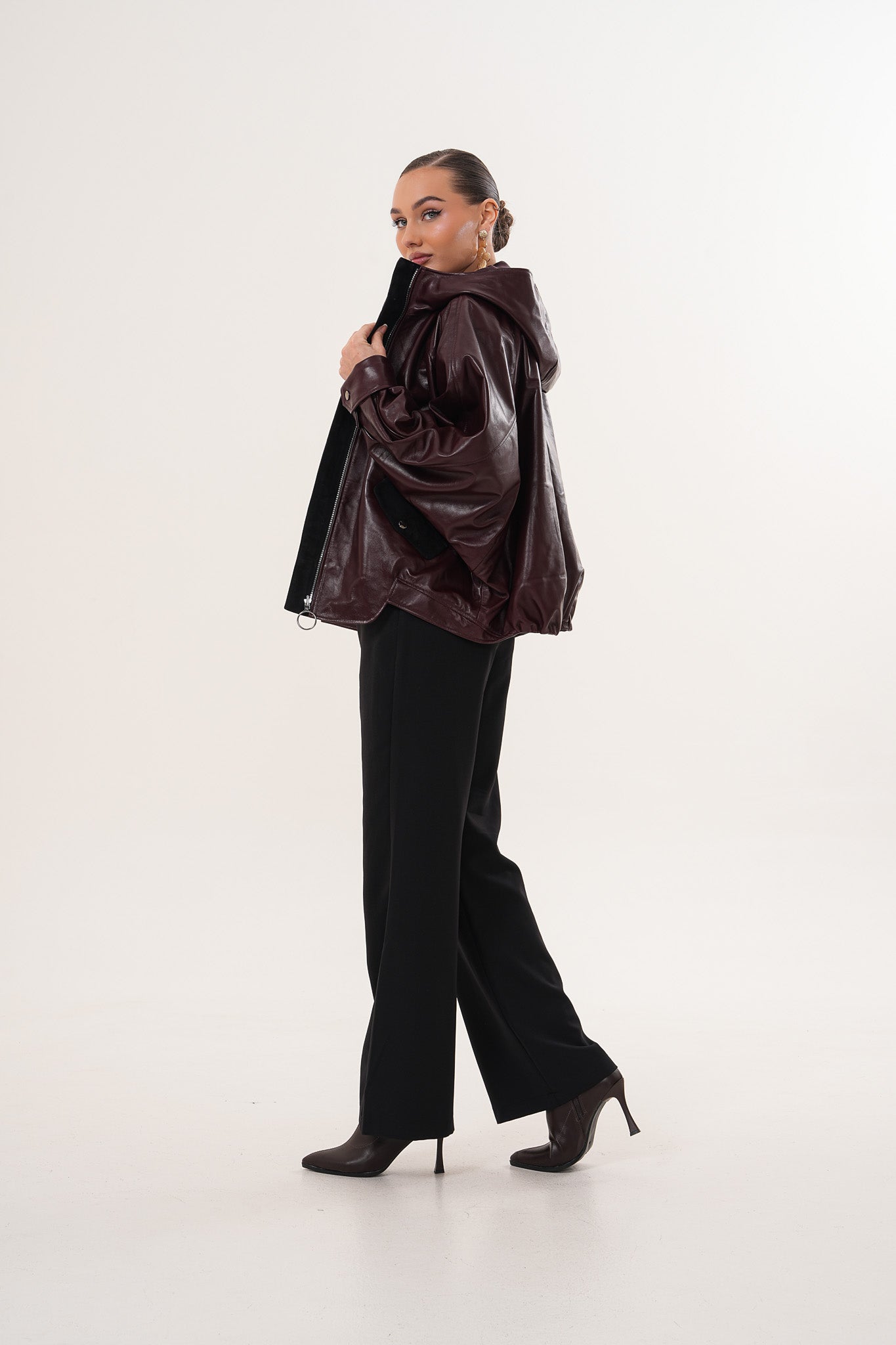 The Marvella Burgundy Leather Women Jacket