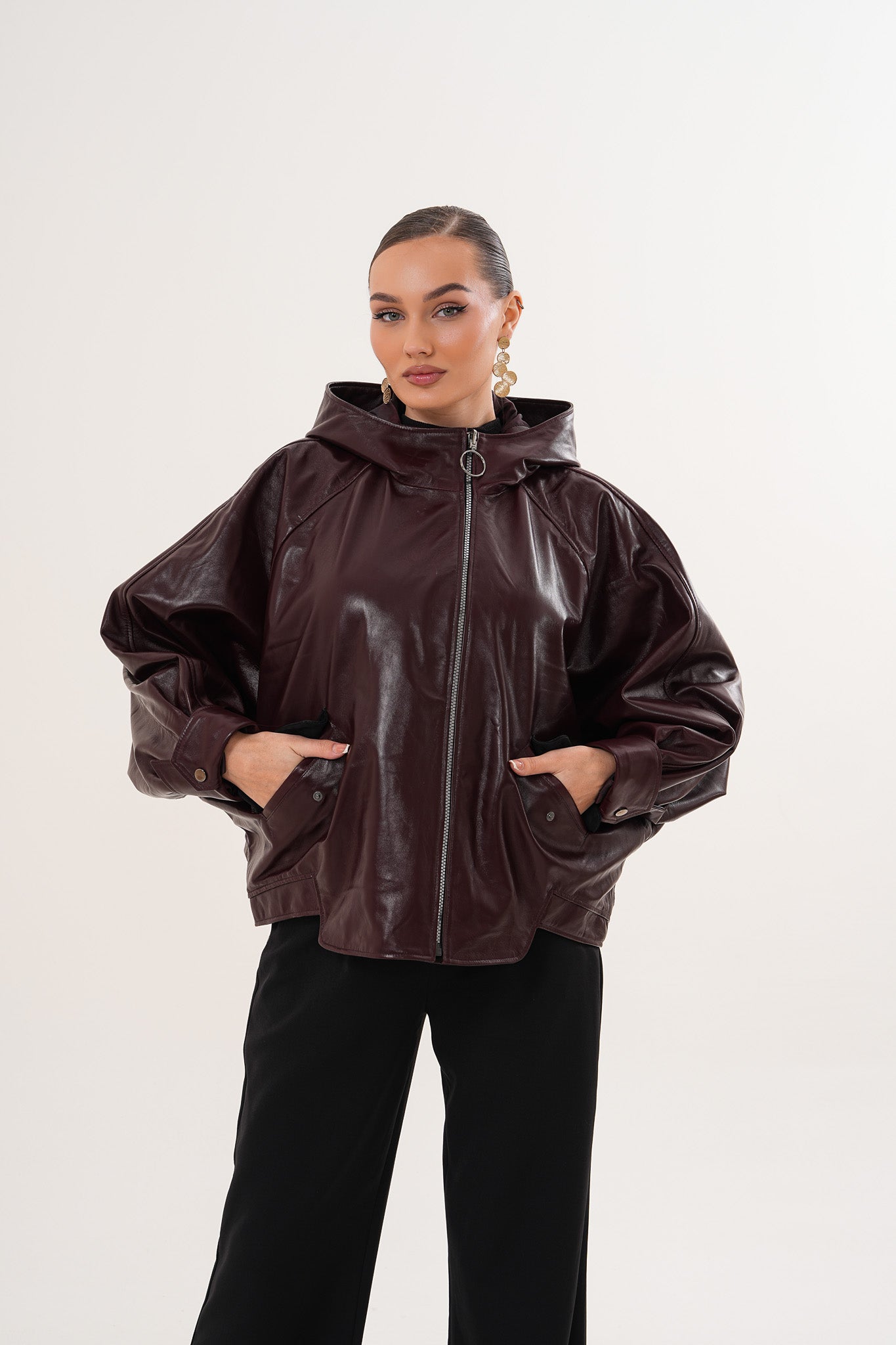The Marvella Burgundy Leather Women Jacket