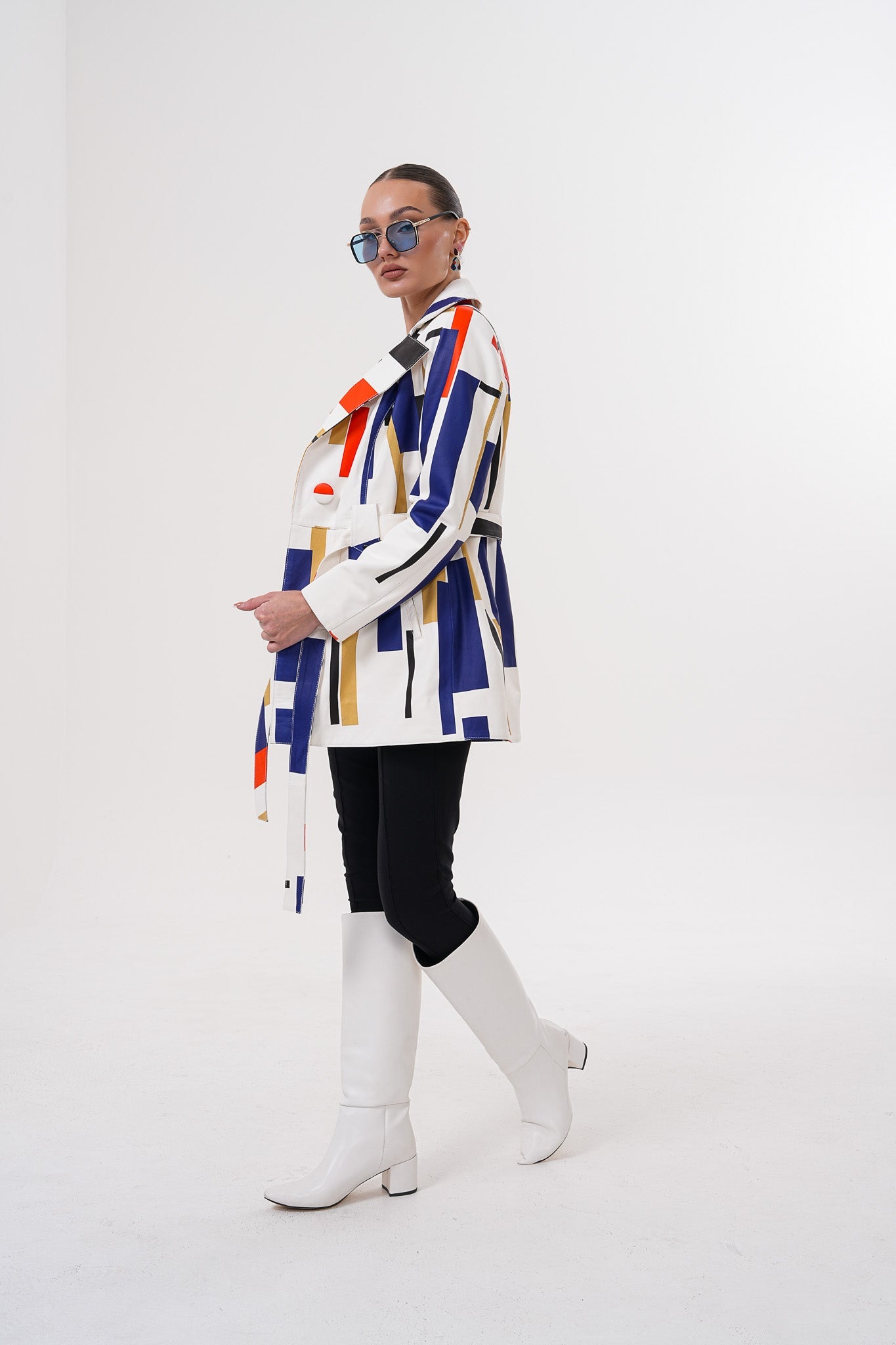 Sienna Abstract Art Leather Women Jacket β Red Navy Edition