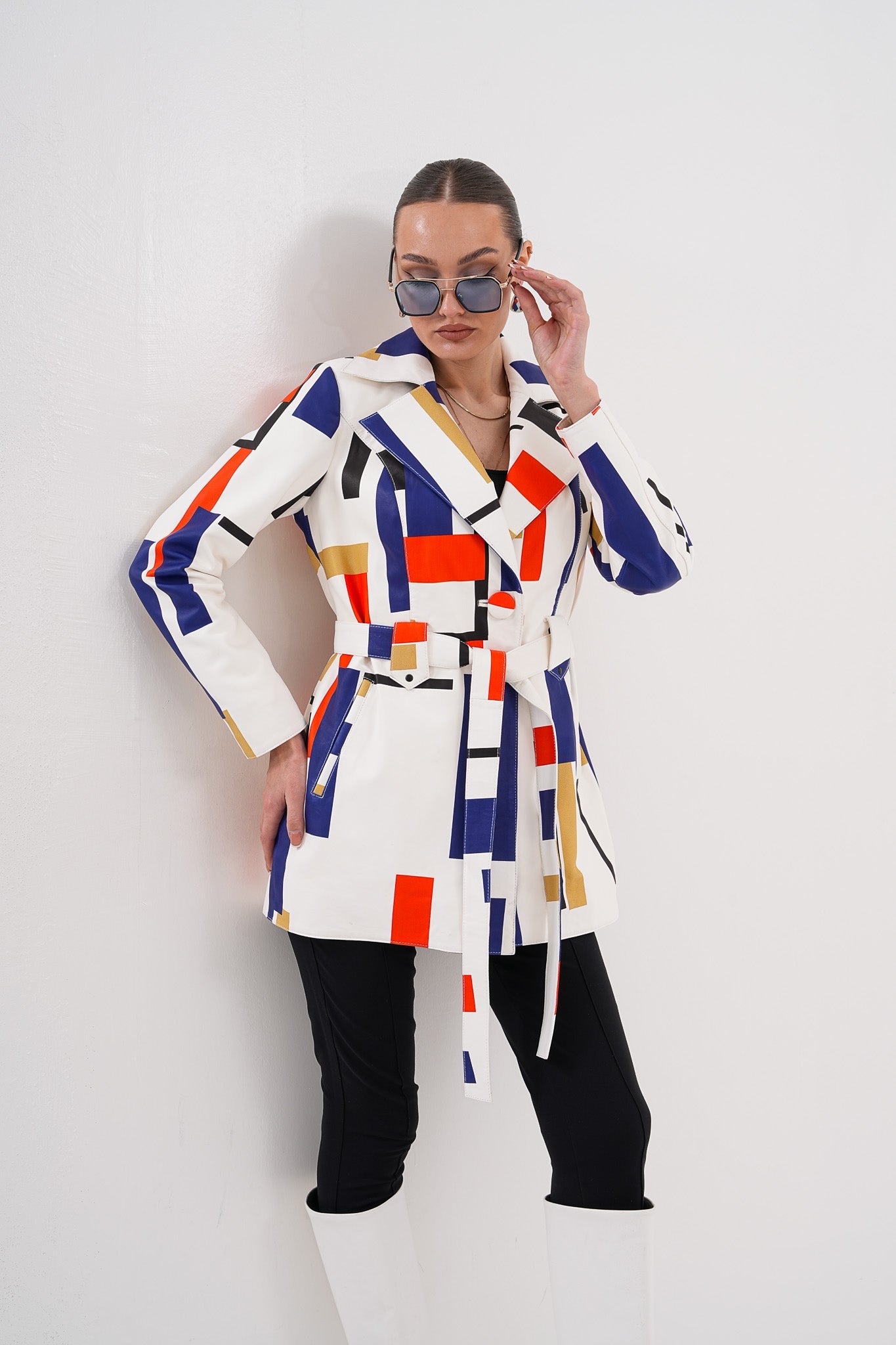Sienna Abstract Art Leather Women Jacket β Red Navy Edition