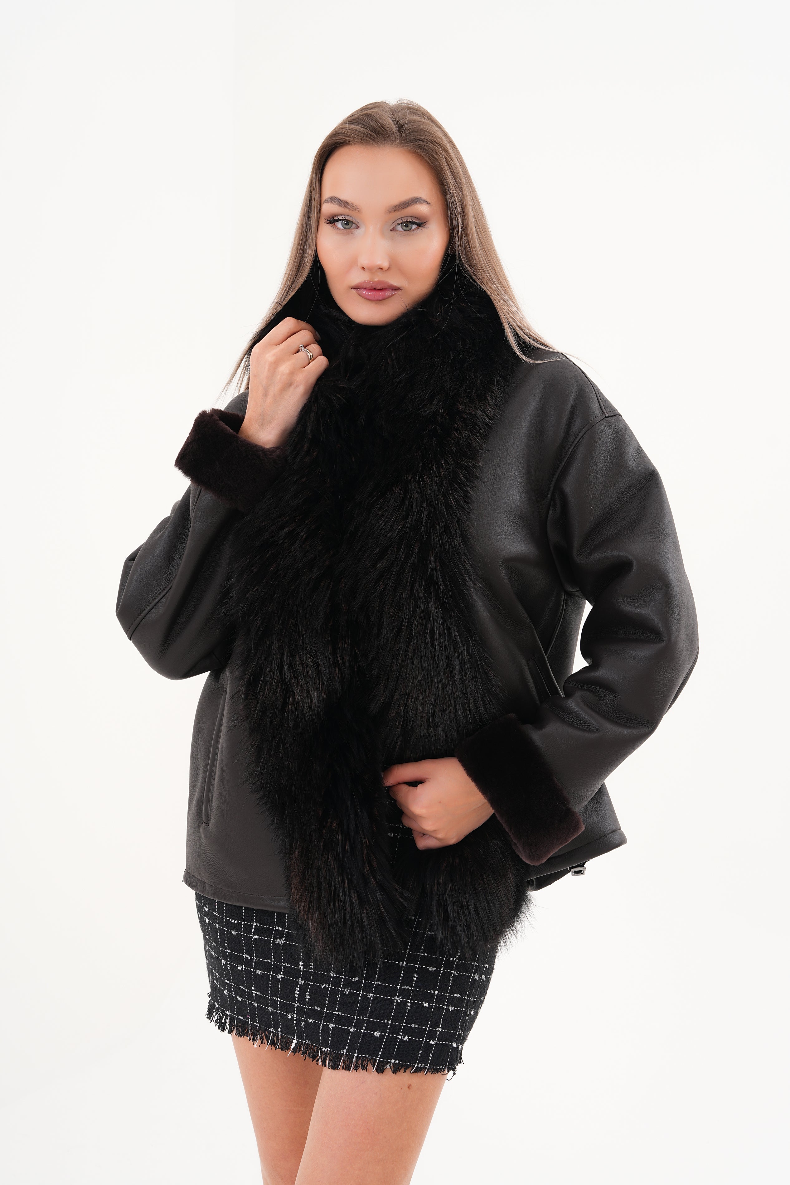 The Elise Black Shearling Leather Women Jacket