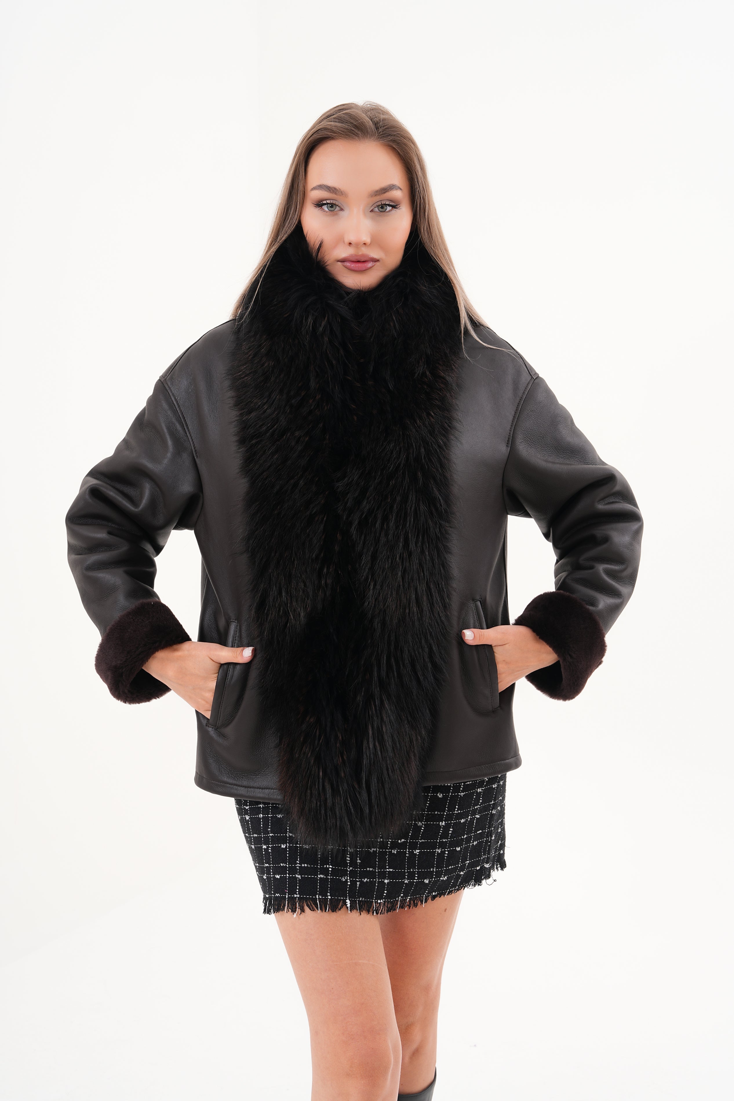 The Elise Black Shearling Leather Women Jacket