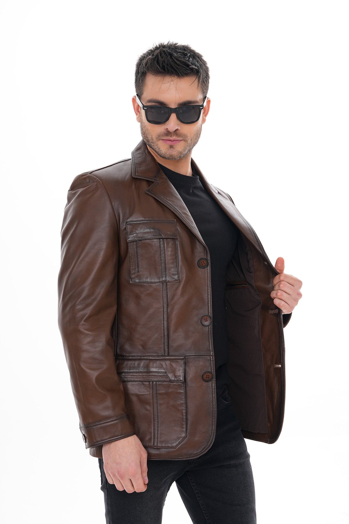 Vinci Leather The Ravenna Brown Leather Men Jacket – product view 3