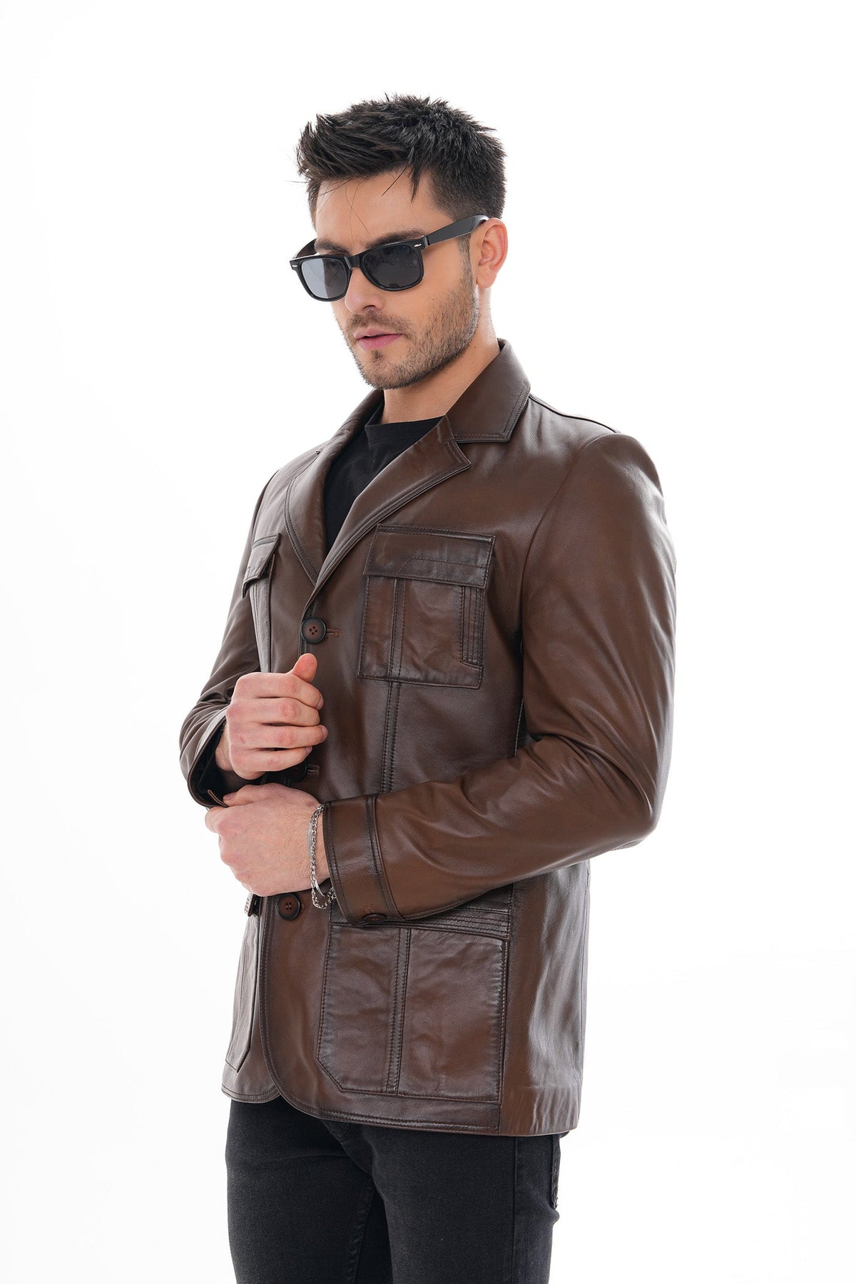 Vinci Leather The Ravenna Brown Leather Men Jacket – product view 9
