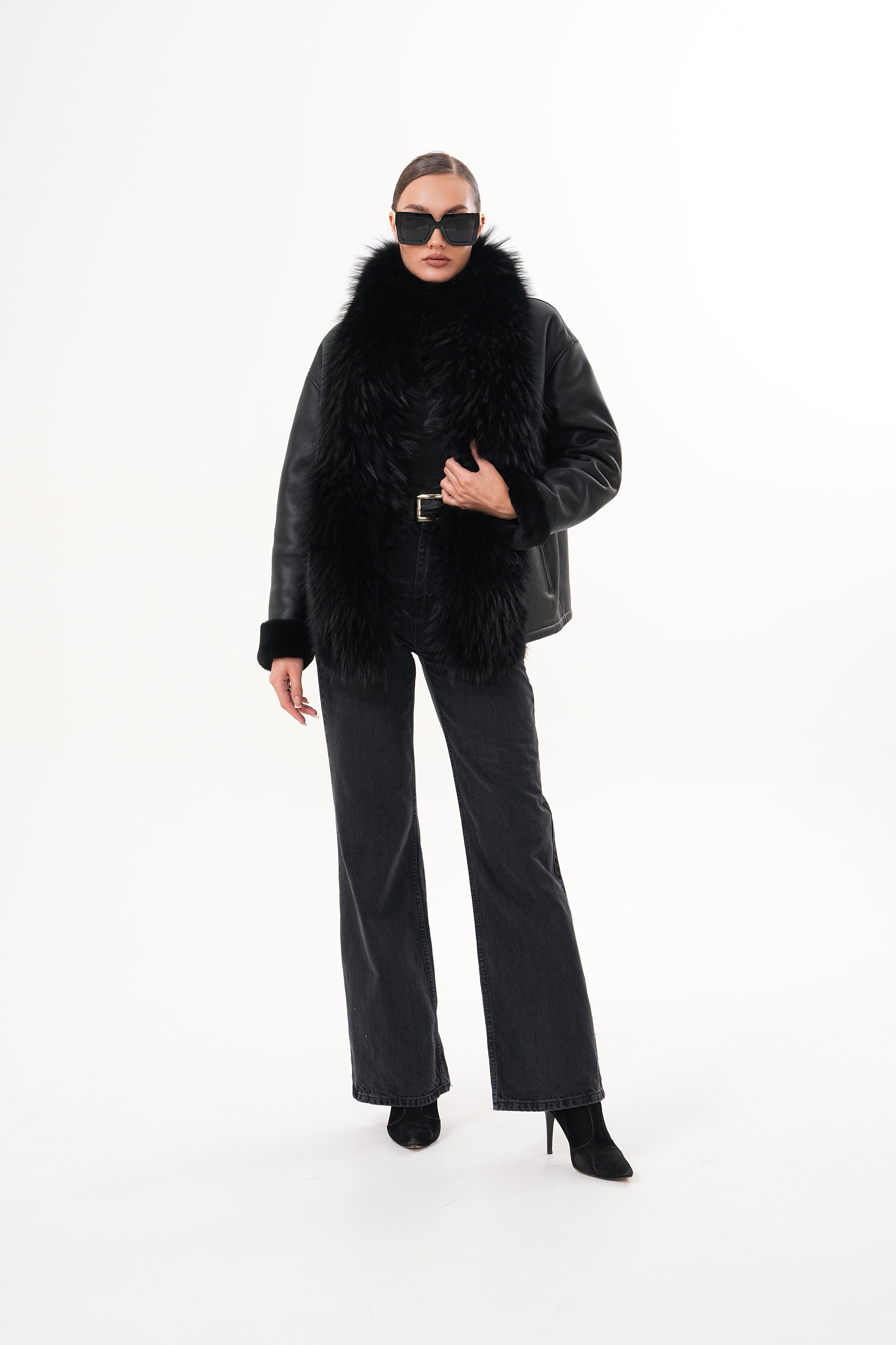 The Elise Black Shearling Leather Women Jacket