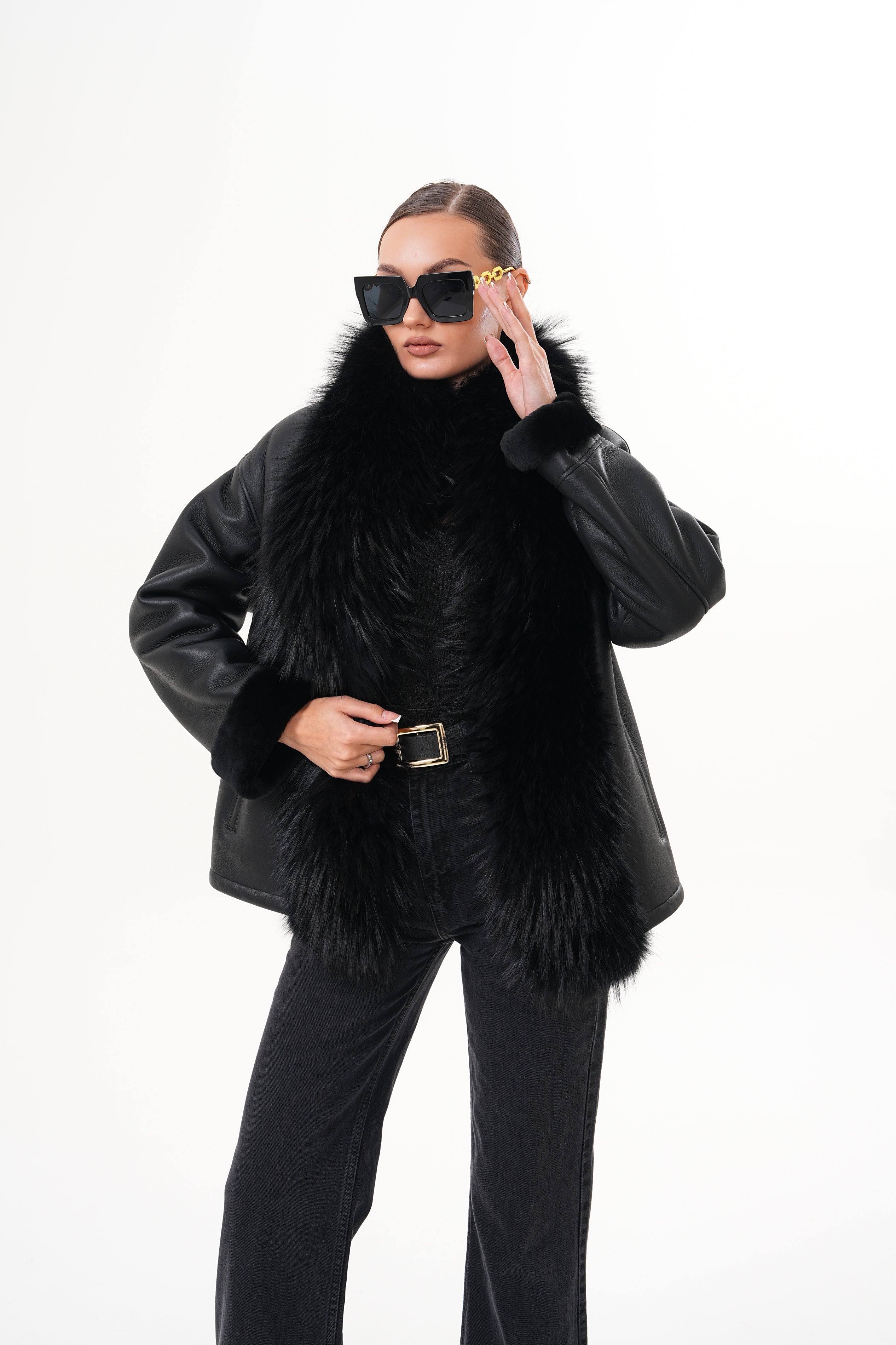 The Elise Black Shearling Leather Women Jacket