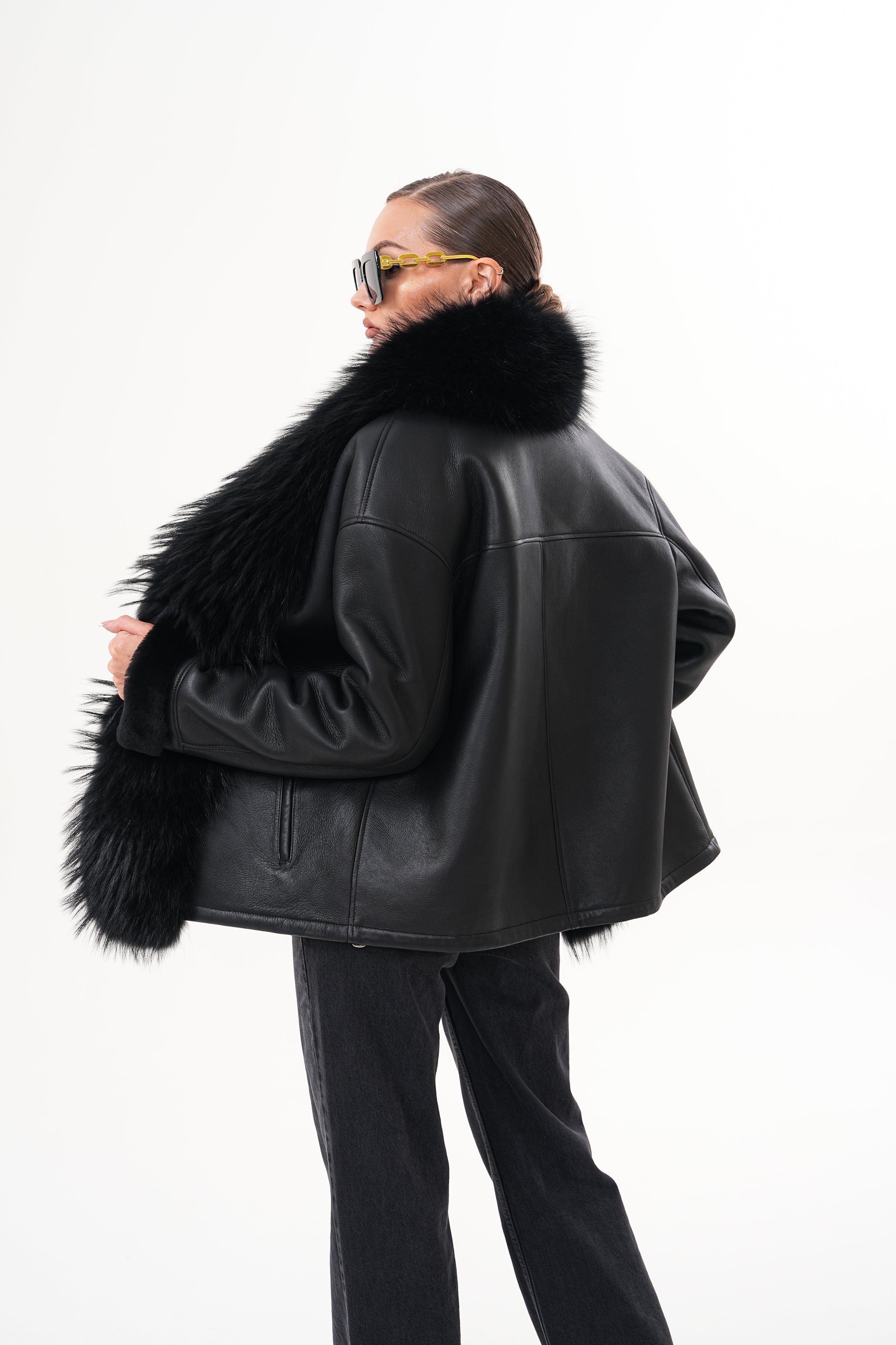 The Elise Black Shearling Leather Women Jacket
