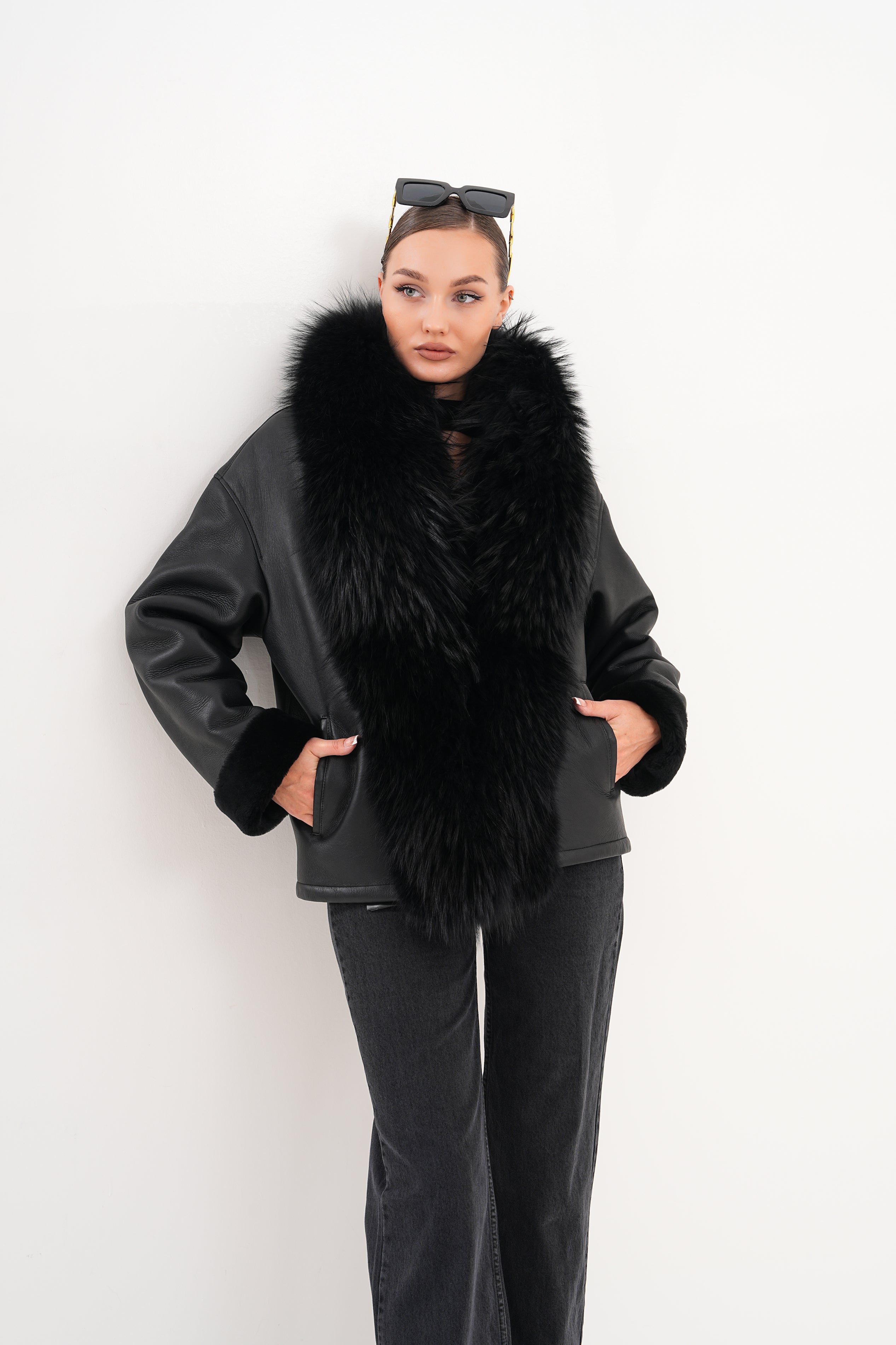 The Elise Black Shearling Leather Women Jacket