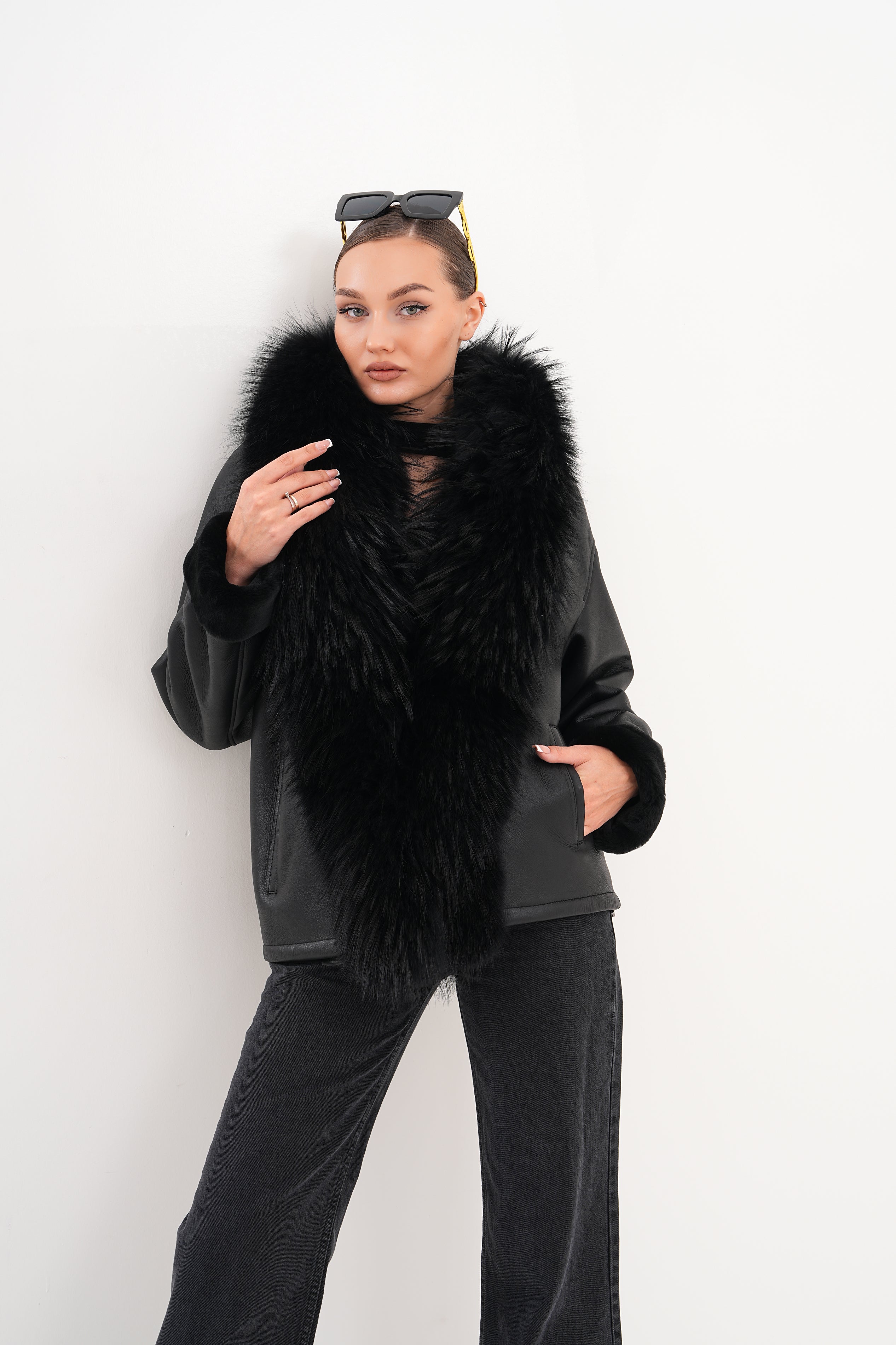 The Elise Black Shearling Leather Women Jacket