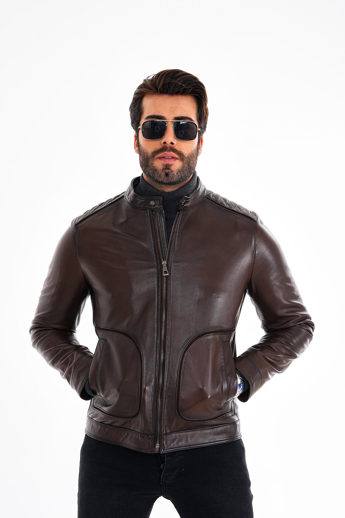 The Brescia Brown Leather Racer Men Jacket