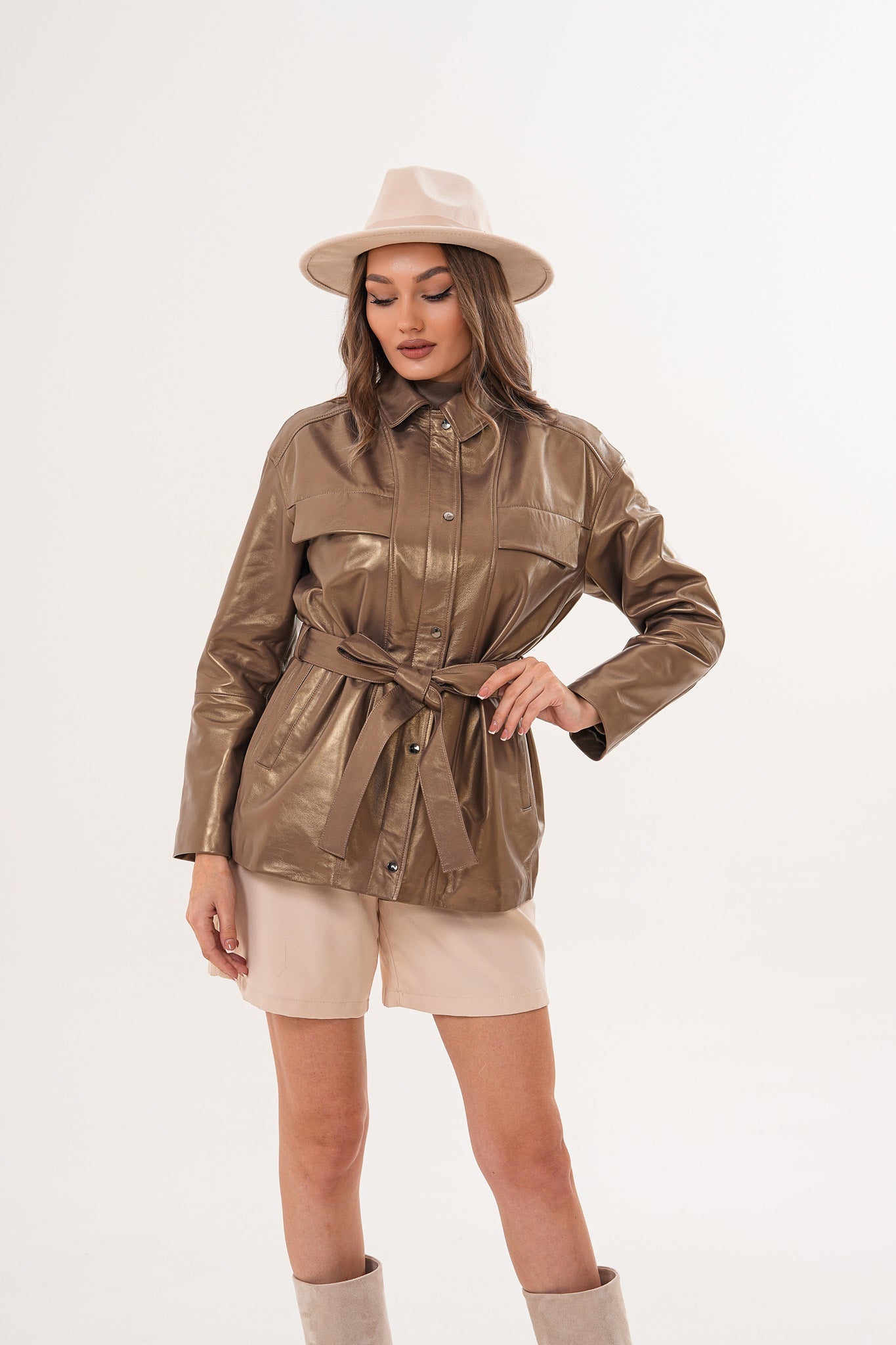 The Vesara Brown Genuine Leather Women Jacket