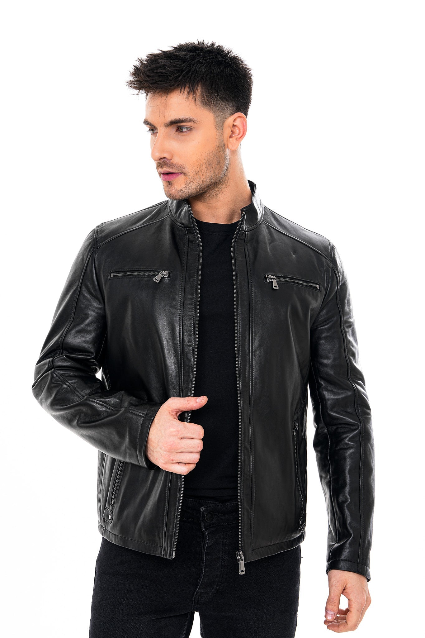 The Falcon Black Smooth Leather Men Jacket