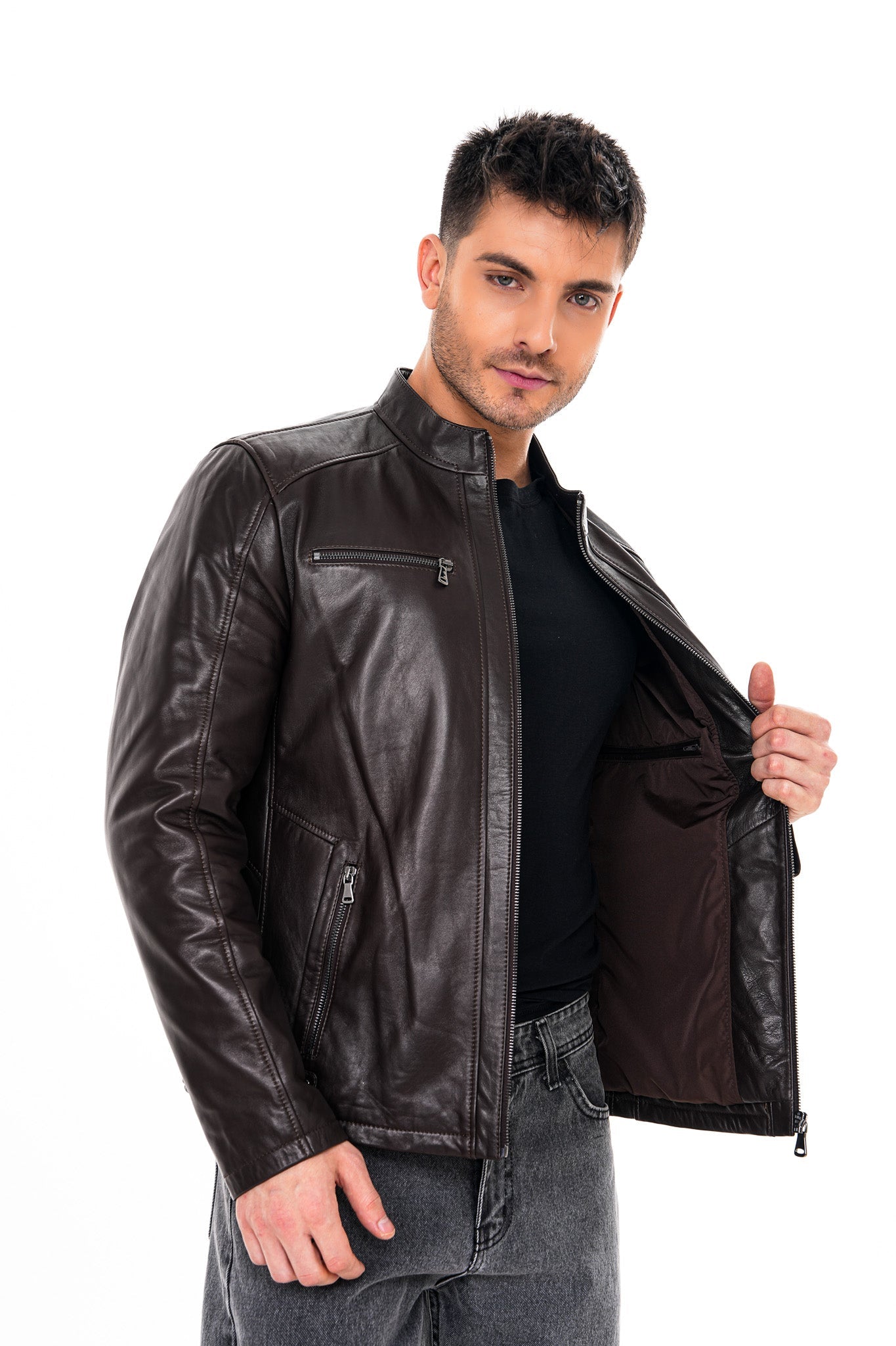 The Falcon Dark Brown Smooth Leather Men Jacket