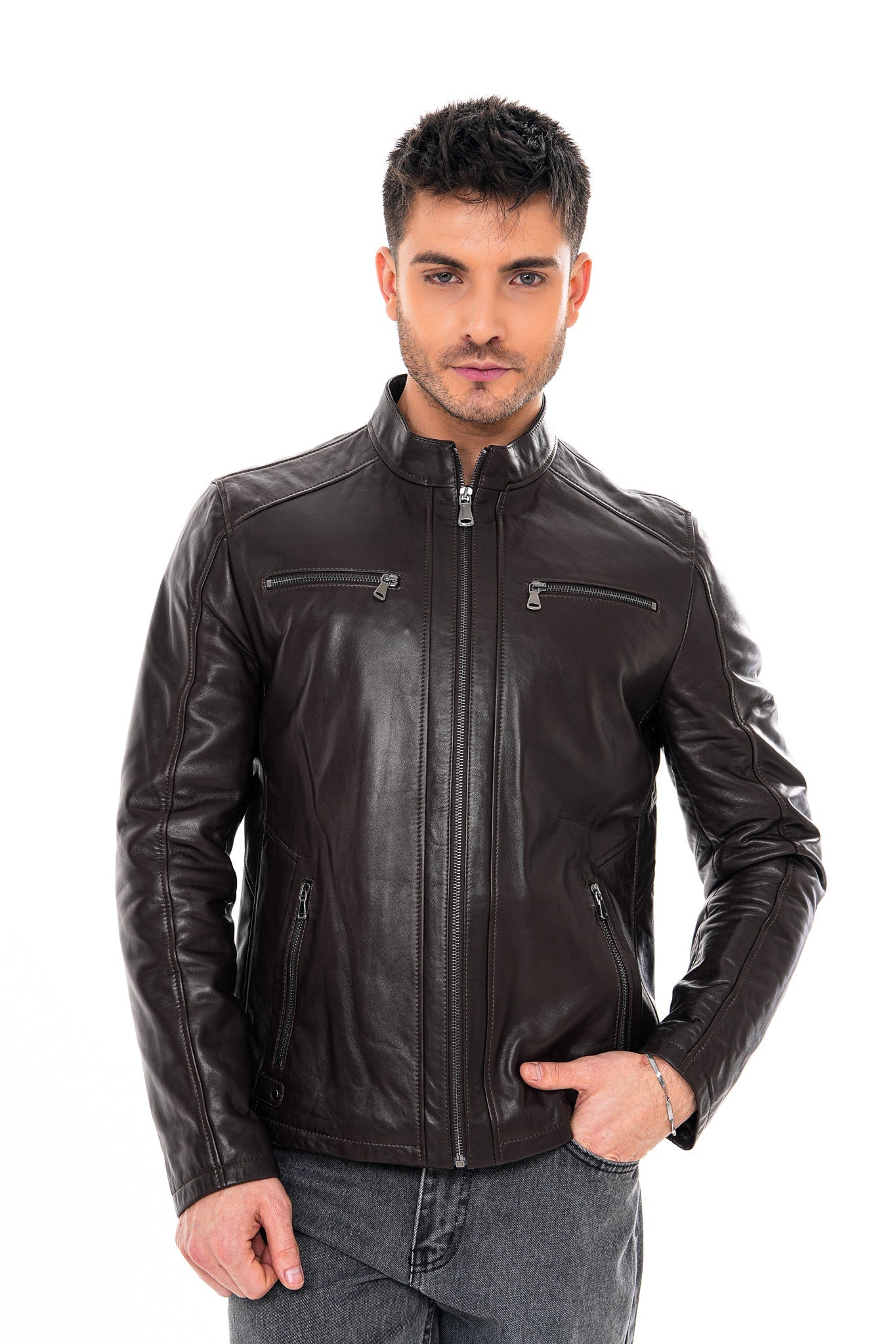 The Falcon Dark Brown Smooth Leather Men Jacket