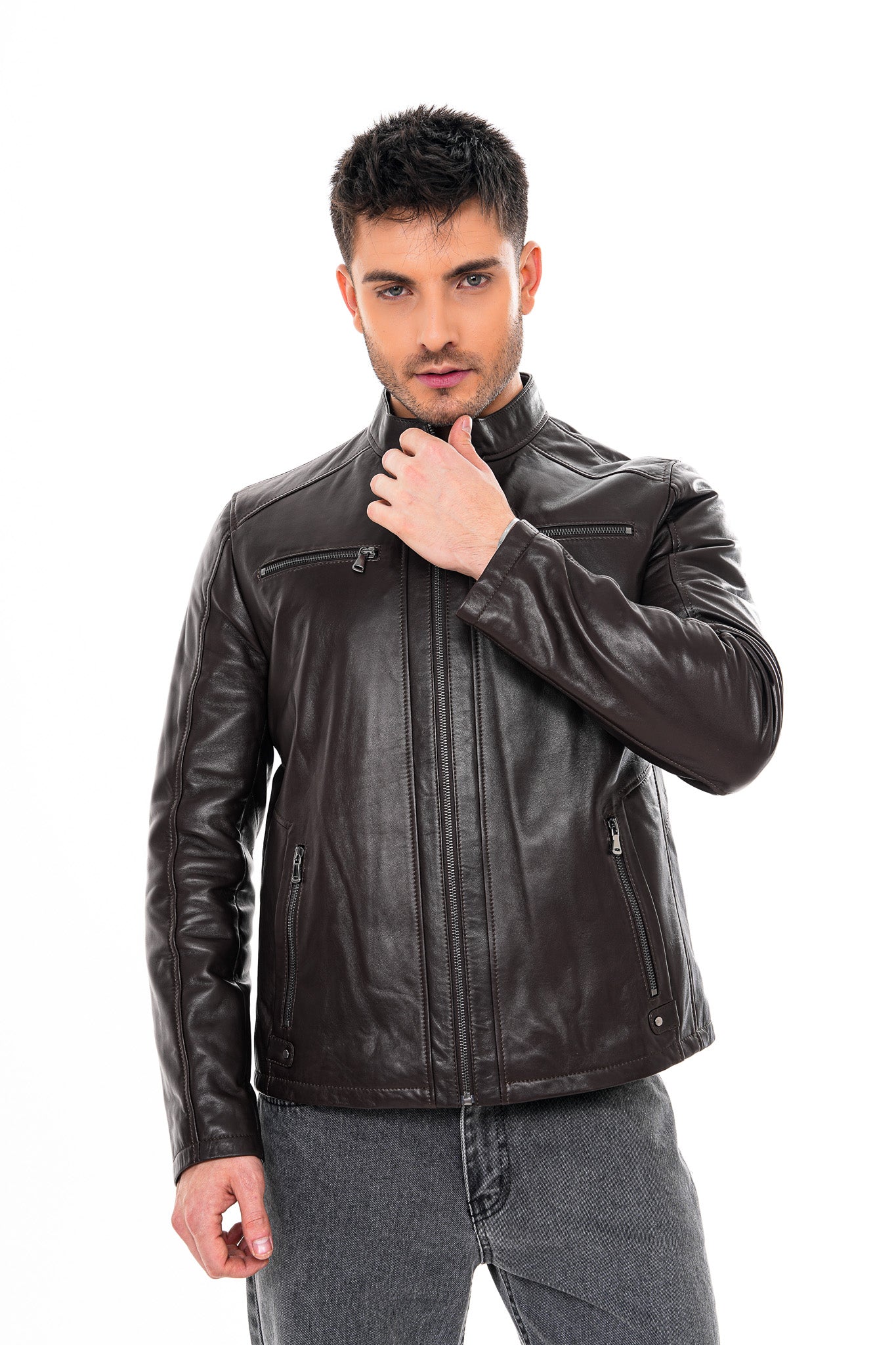 The Falcon Dark Brown Smooth Leather Men Jacket
