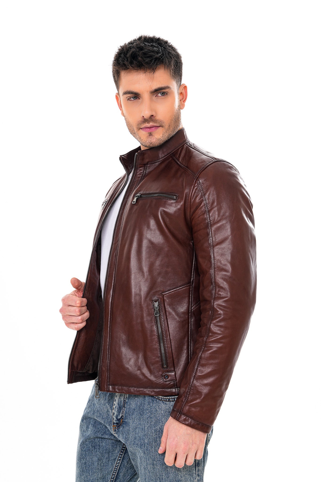 The Falcon Cognac Brown Smooth Leather Men Jacket