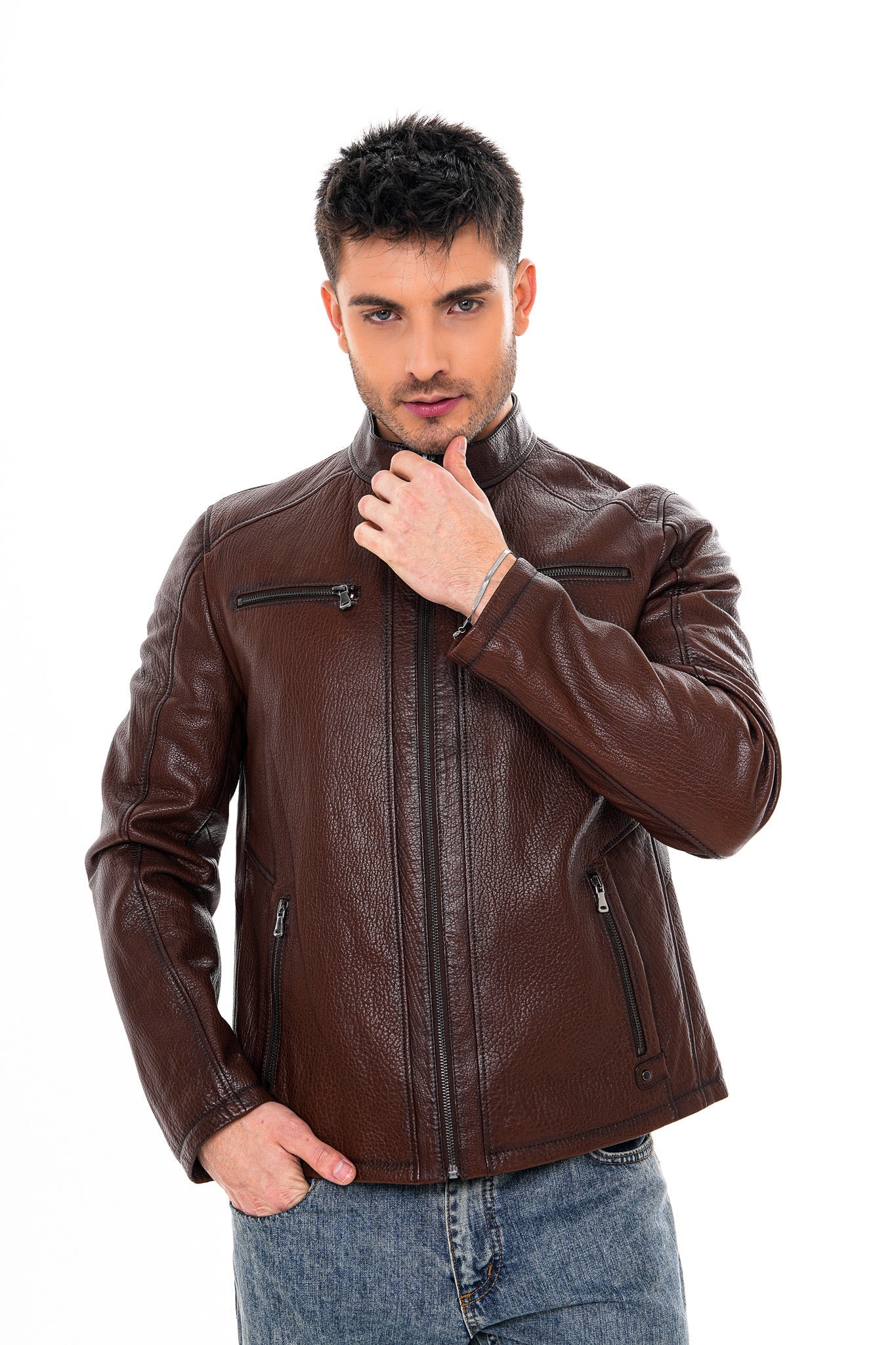 The Falcon Brown Pebbled Leather Men Jacket