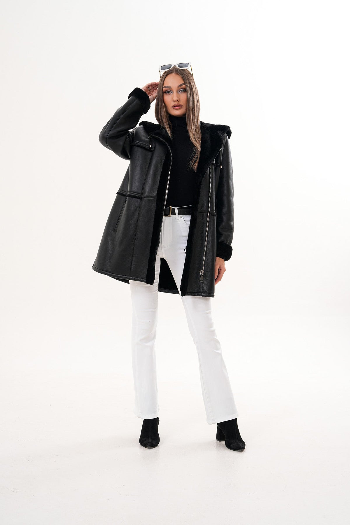 Vinci Leather The Belluna Black Shearling Women Jacket – product view 6