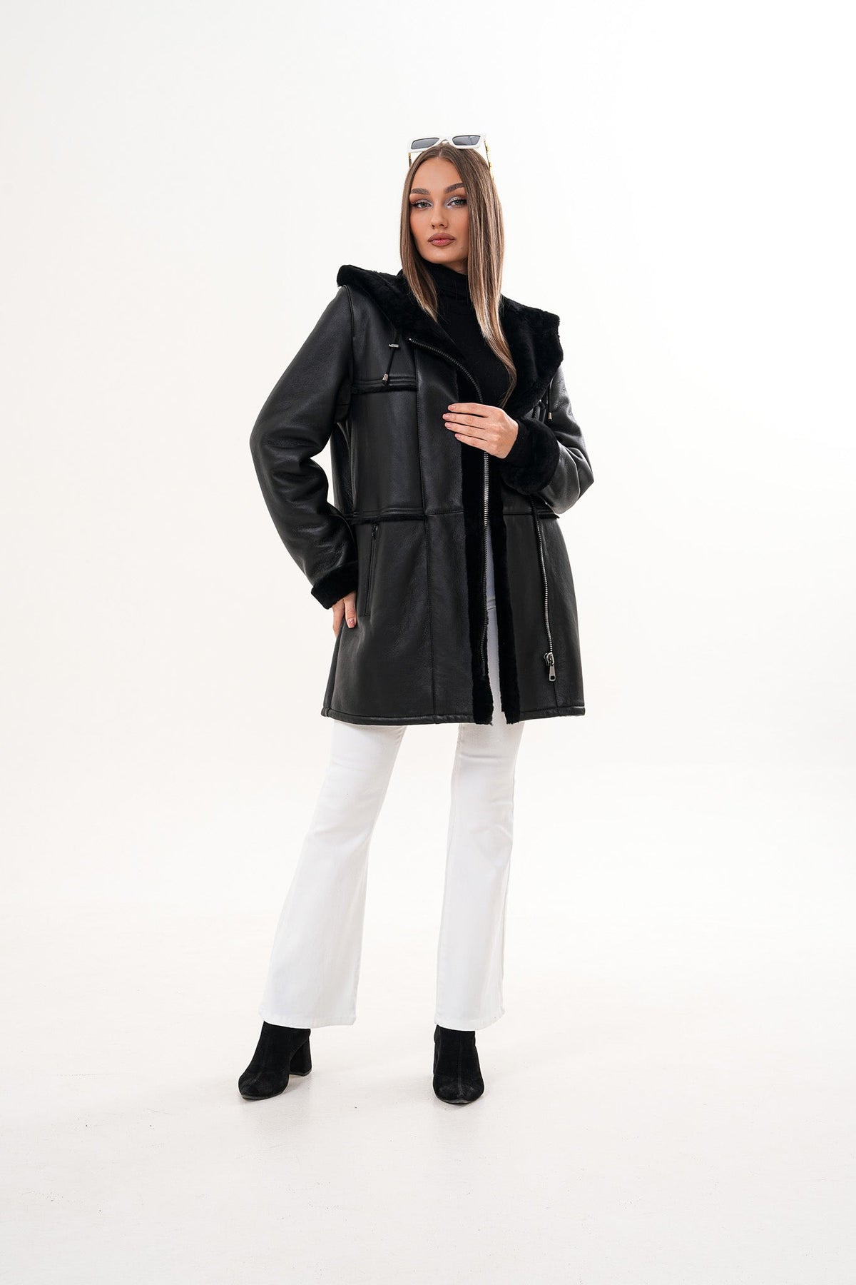 Vinci Leather The Belluna Black Shearling Women Jacket – product view 7