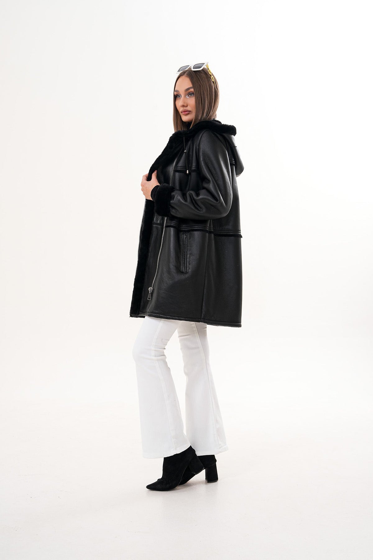 Vinci Leather The Belluna Black Shearling Women Jacket – product view 8