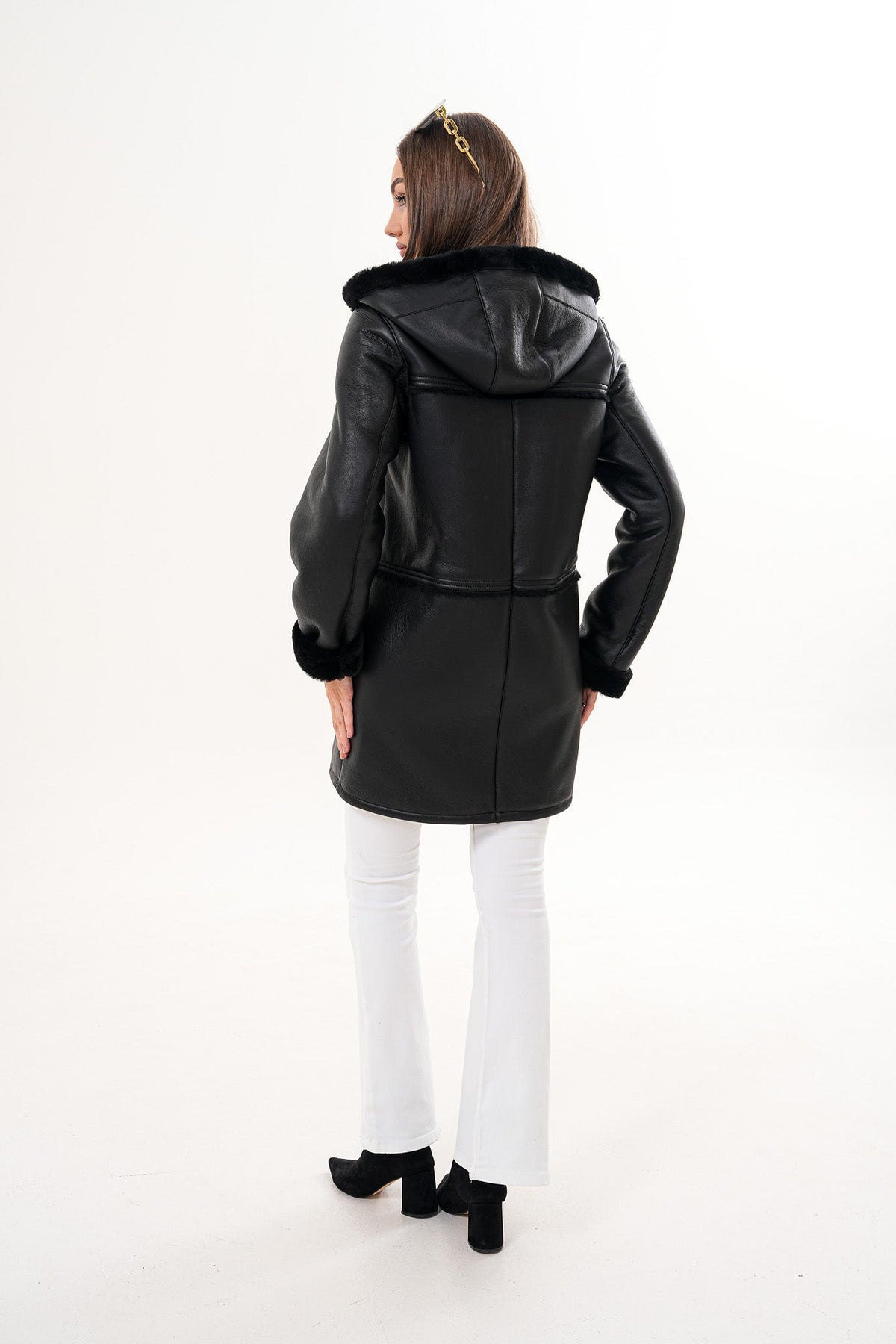 Vinci Leather The Belluna Black Shearling Women Jacket – product view 3
