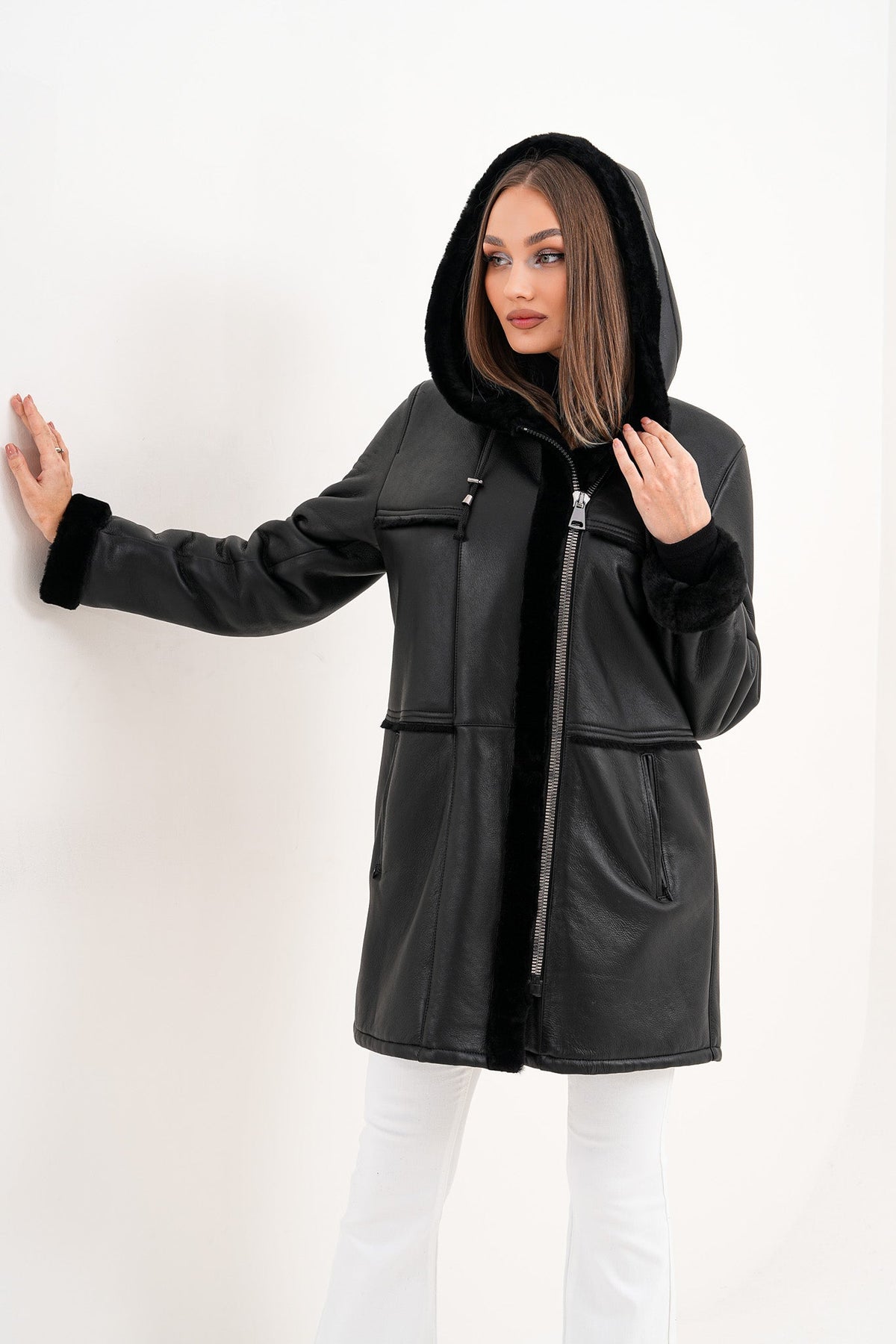 Vinci Leather The Belluna Black Shearling Women Jacket – product view 15