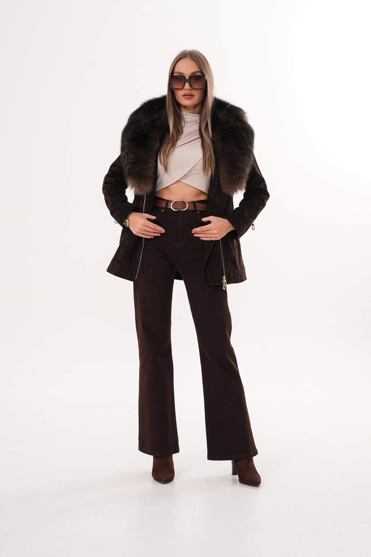 Vinci Leather The Alessia Brown Leather & Fox Fur Women Jacket – product view 10