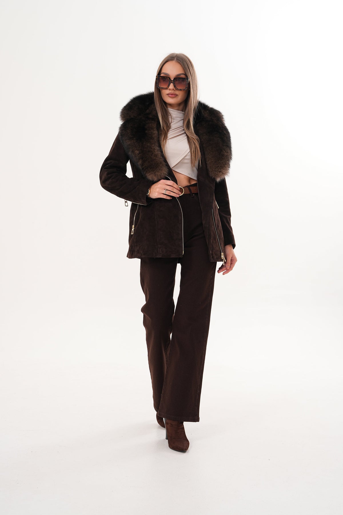 Vinci Leather The Alessia Brown Leather & Fox Fur Women Jacket – product view 19