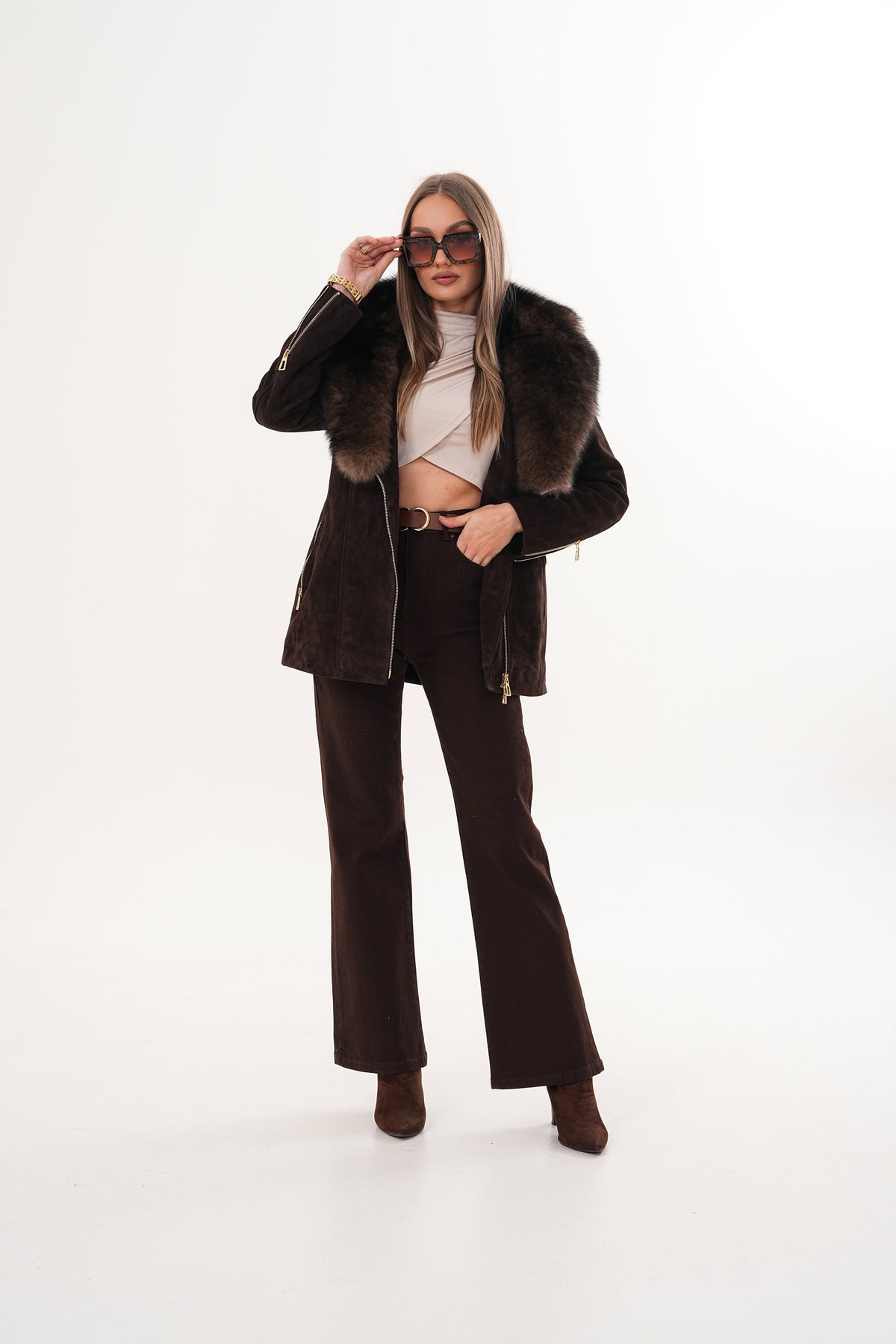 Vinci Leather The Alessia Brown Leather & Fox Fur Women Jacket – product view 2