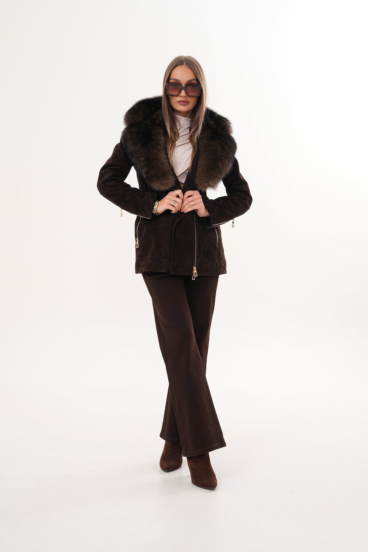 Vinci Leather The Alessia Brown Leather & Fox Fur Women Jacket – product view 7