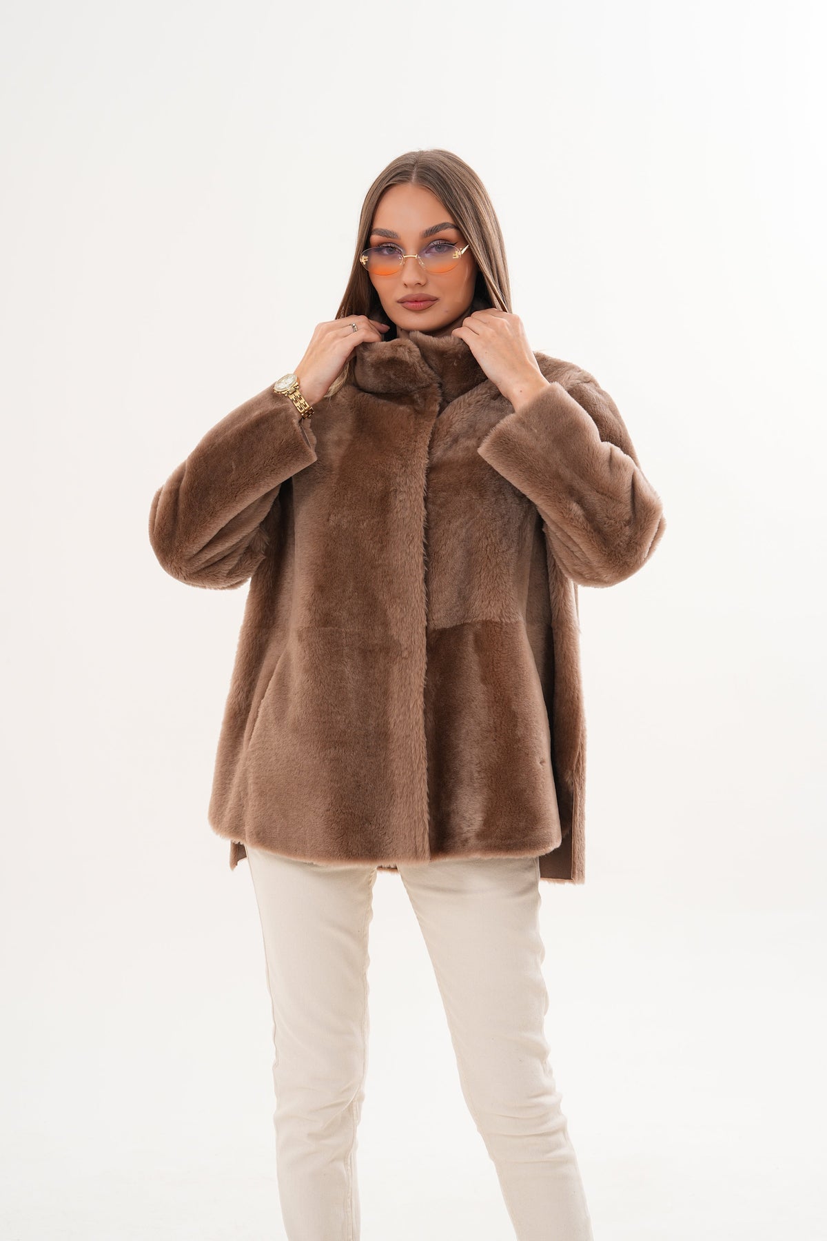 Vinci Leather The Belluna Camel Reversible Shearling Women Jacket – product view 10