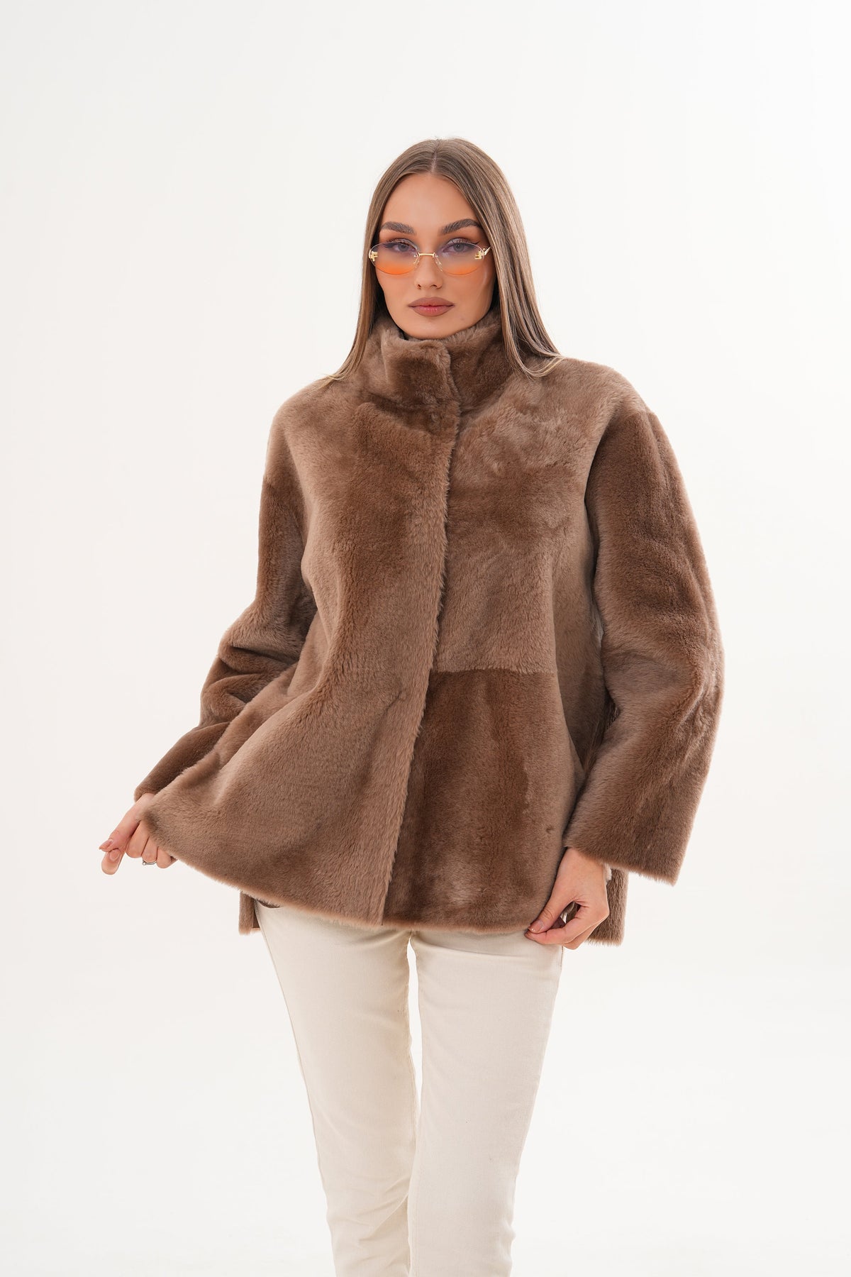Vinci Leather The Belluna Camel Reversible Shearling Women Jacket – product view 11