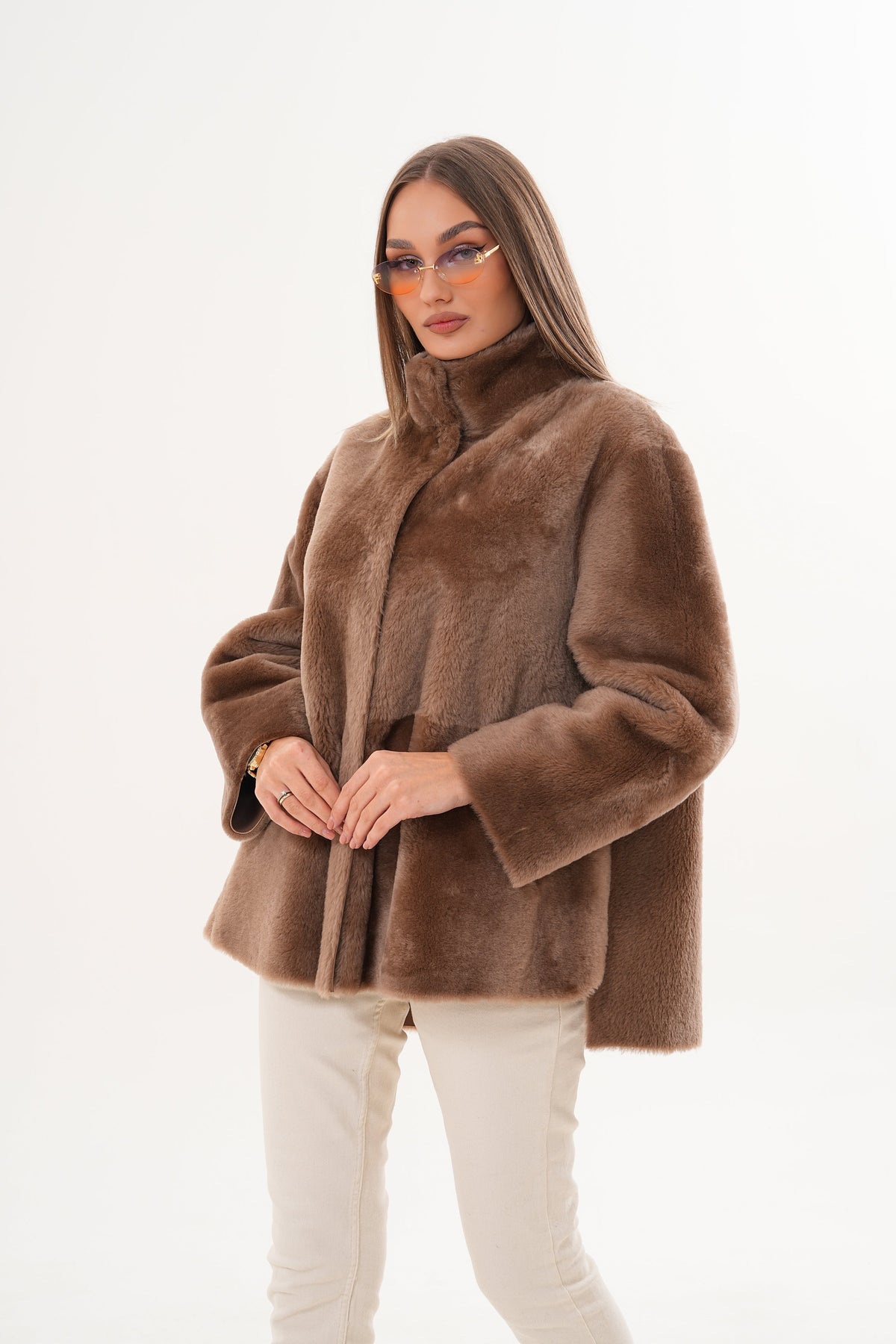 Vinci Leather The Belluna Camel Reversible Shearling Women Jacket – product view 13