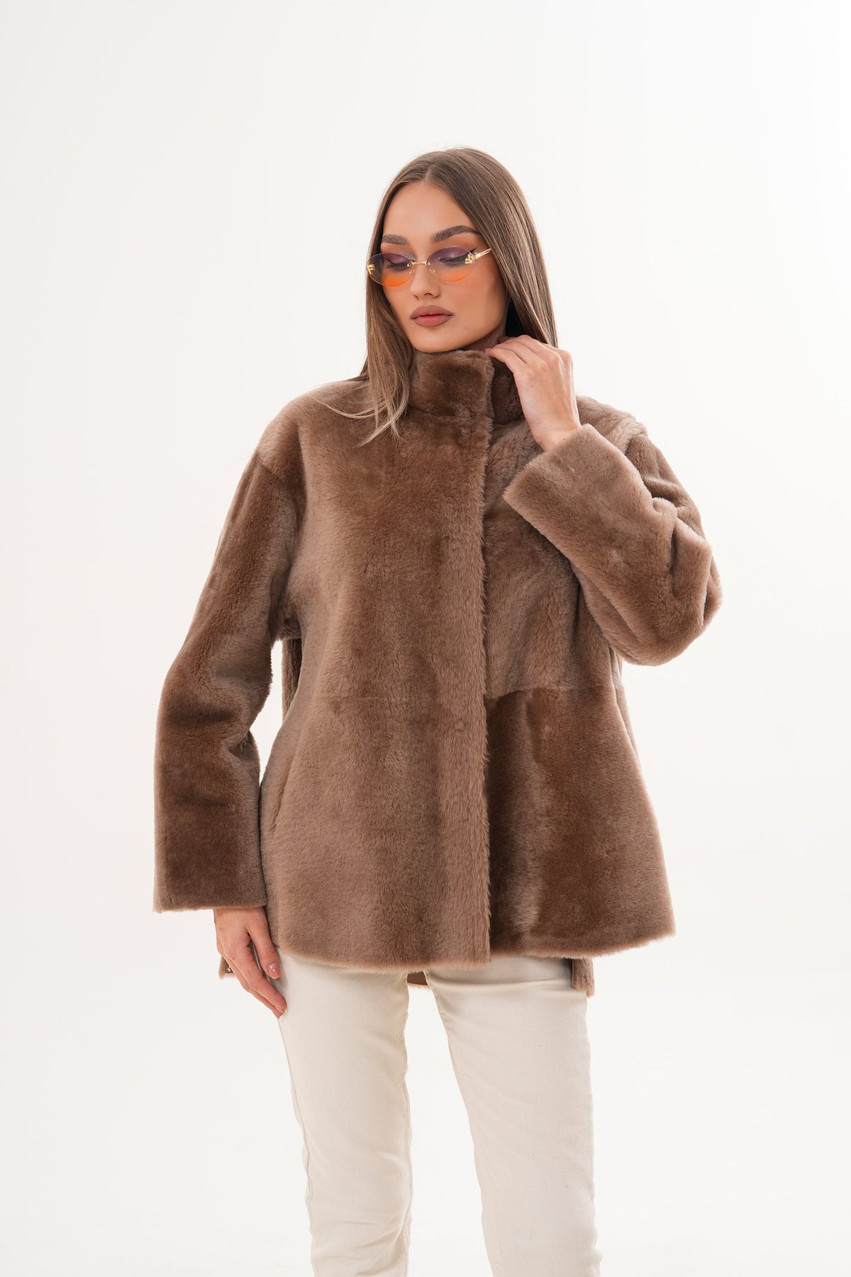 Vinci Leather The Belluna Camel Reversible Shearling Women Jacket – product view 14