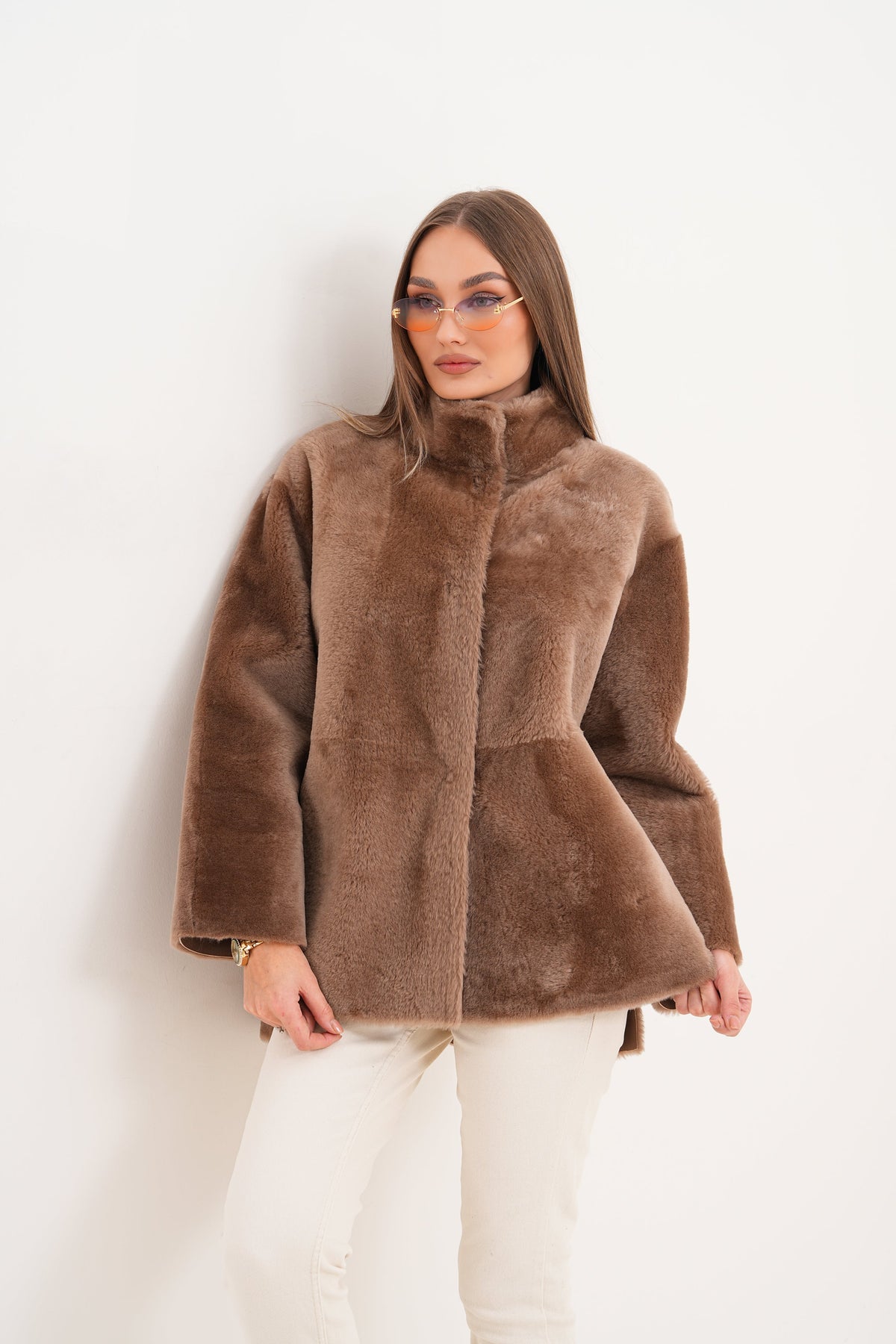 Vinci Leather The Belluna Camel Reversible Shearling Women Jacket – product view 17
