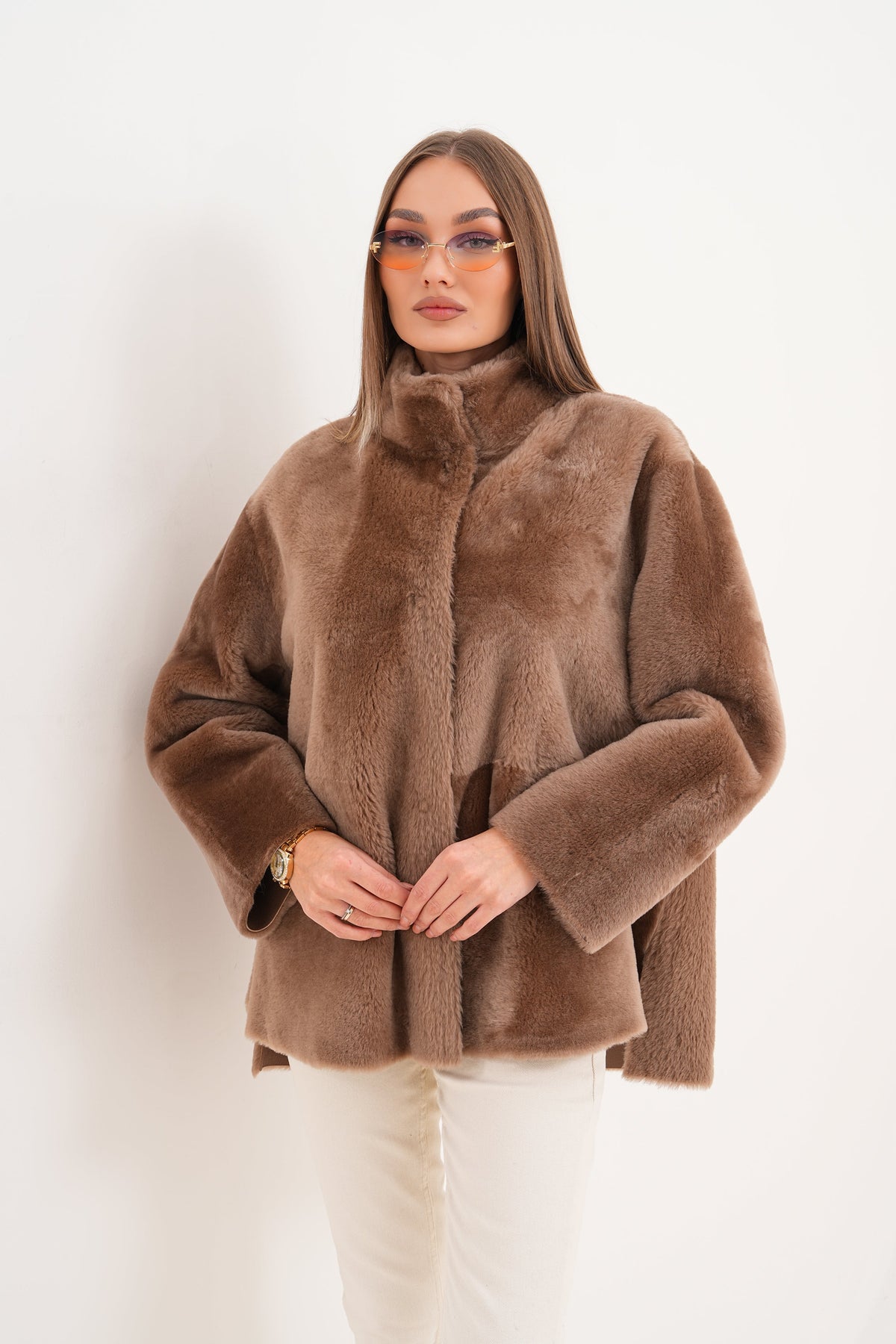 Vinci Leather The Belluna Camel Reversible Shearling Women Jacket – product view 16