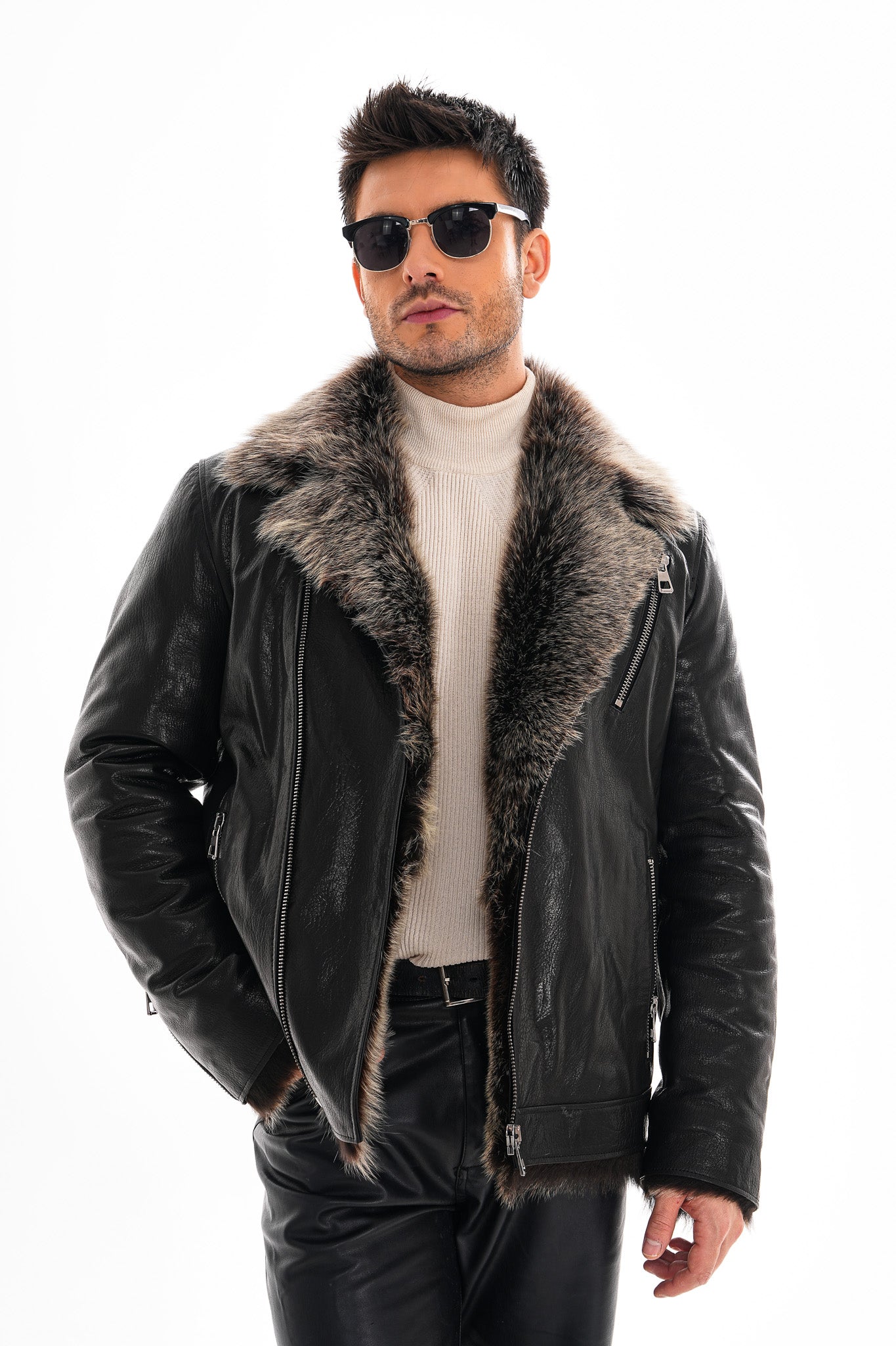 The Cortina Black Shearling Leather Men Jacket