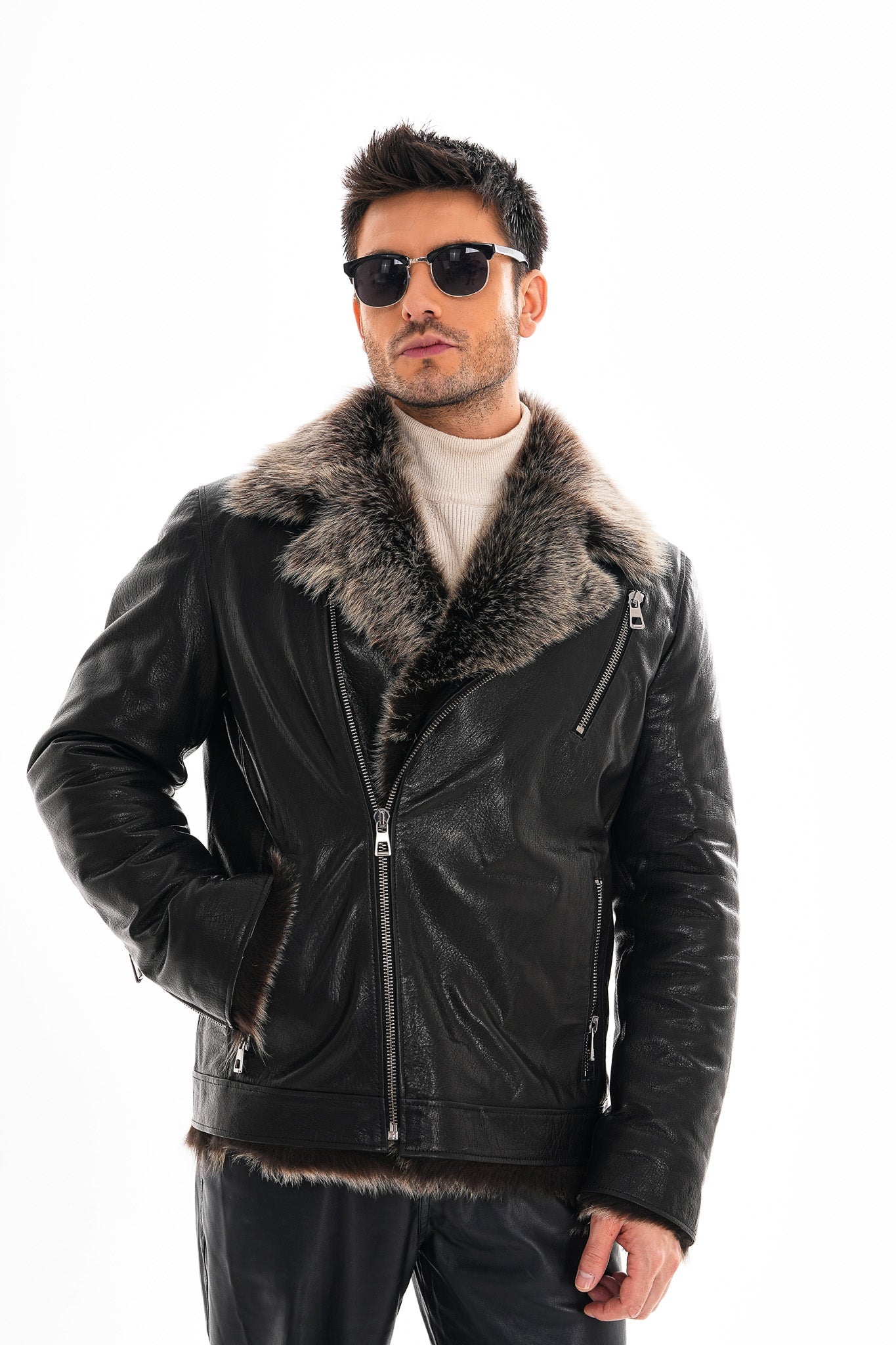The Cortina Black Shearling Leather Men Jacket