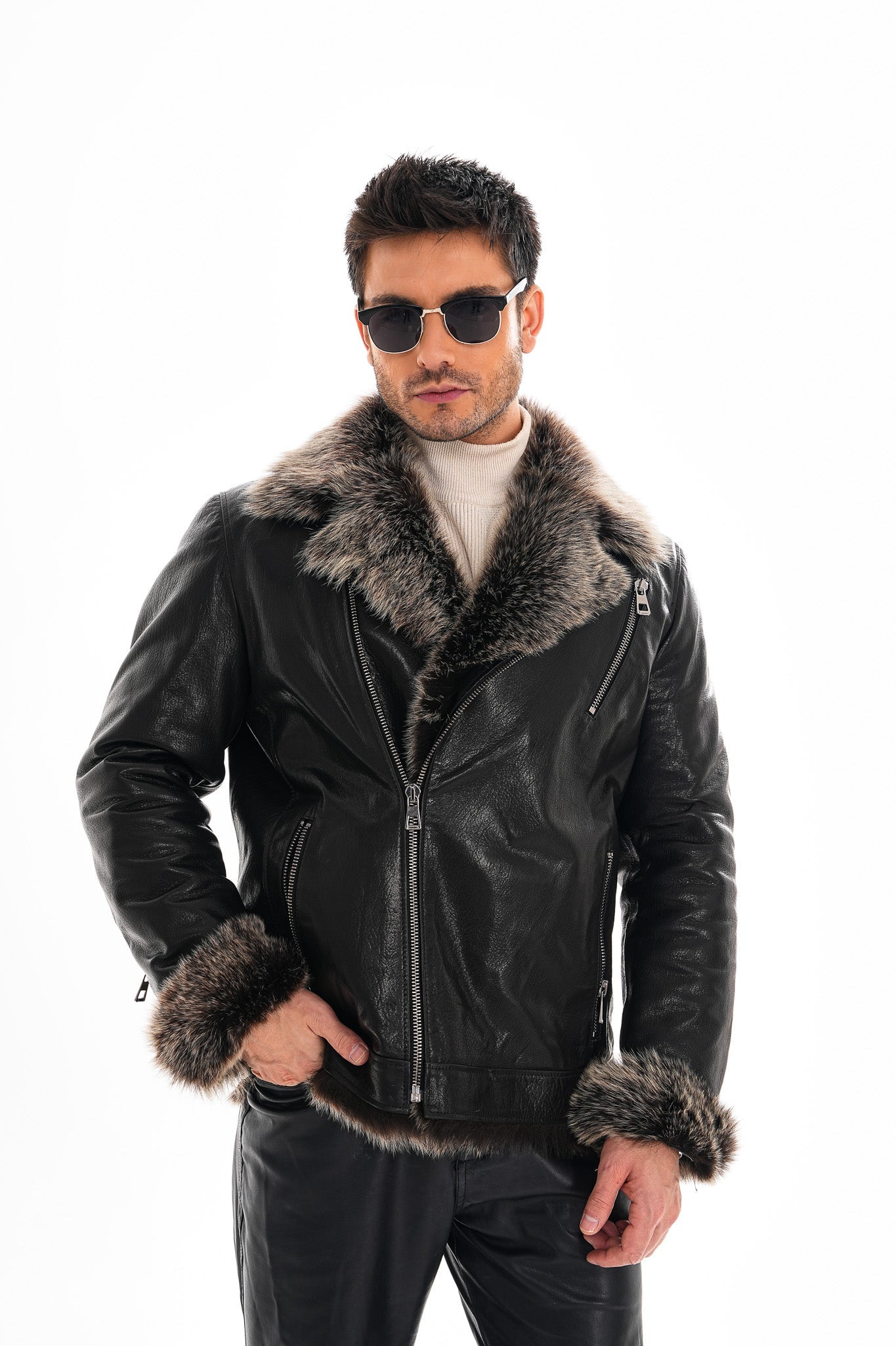 The Cortina Black Shearling Leather Men Jacket