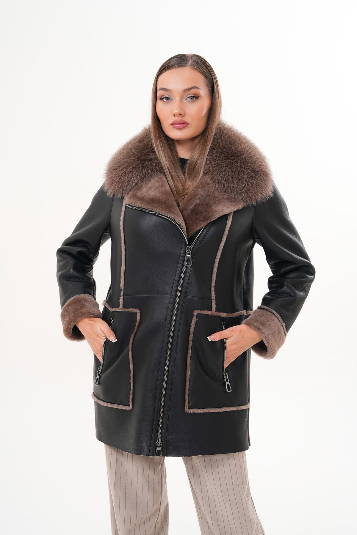 The Avalon Shearling Black Leather Women Jacket