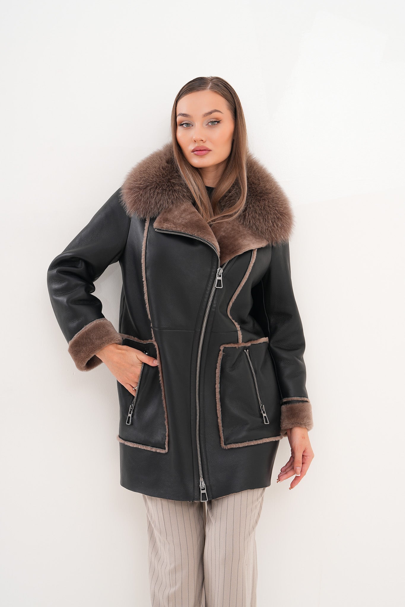 The Avalon Shearling Black Leather Women Jacket